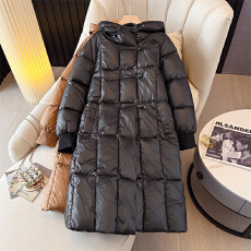 批发130-350斤大码女装胖mm冬季飞丝大衣百搭仿羽绒长款连帽外套棉服