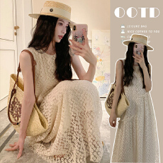 批发现现孕妇装2026新款重工蕾丝拼接无袖连衣裙女夏季设计感休闲显瘦