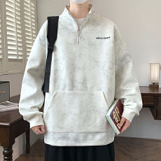 批发美式半拉链设计感外套2025春秋季立领套头男士卫衣宽松男装打底衫