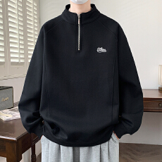 批发2025新款秋季简约刺绣立领半拉链卫衣男潮牌宽松<b class='q'>休闲</b>百搭运动上衣