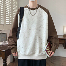 批发青少年卫衣2025男春秋季撞色长袖<b class='q'>T</b><b class='q'>恤</b>学生简单圆领拼色宽松打底衫