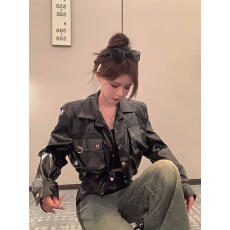 批发实拍 新款危险派对漆皮机车夹克皮衣 直角肩 超A拽姐