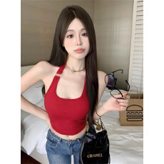 批发<b class='q'>莫代尔</b>面料抖音天猫质量 纯色挂脖小背心女夏季外穿短款<b class='q'>吊带</b>上衣