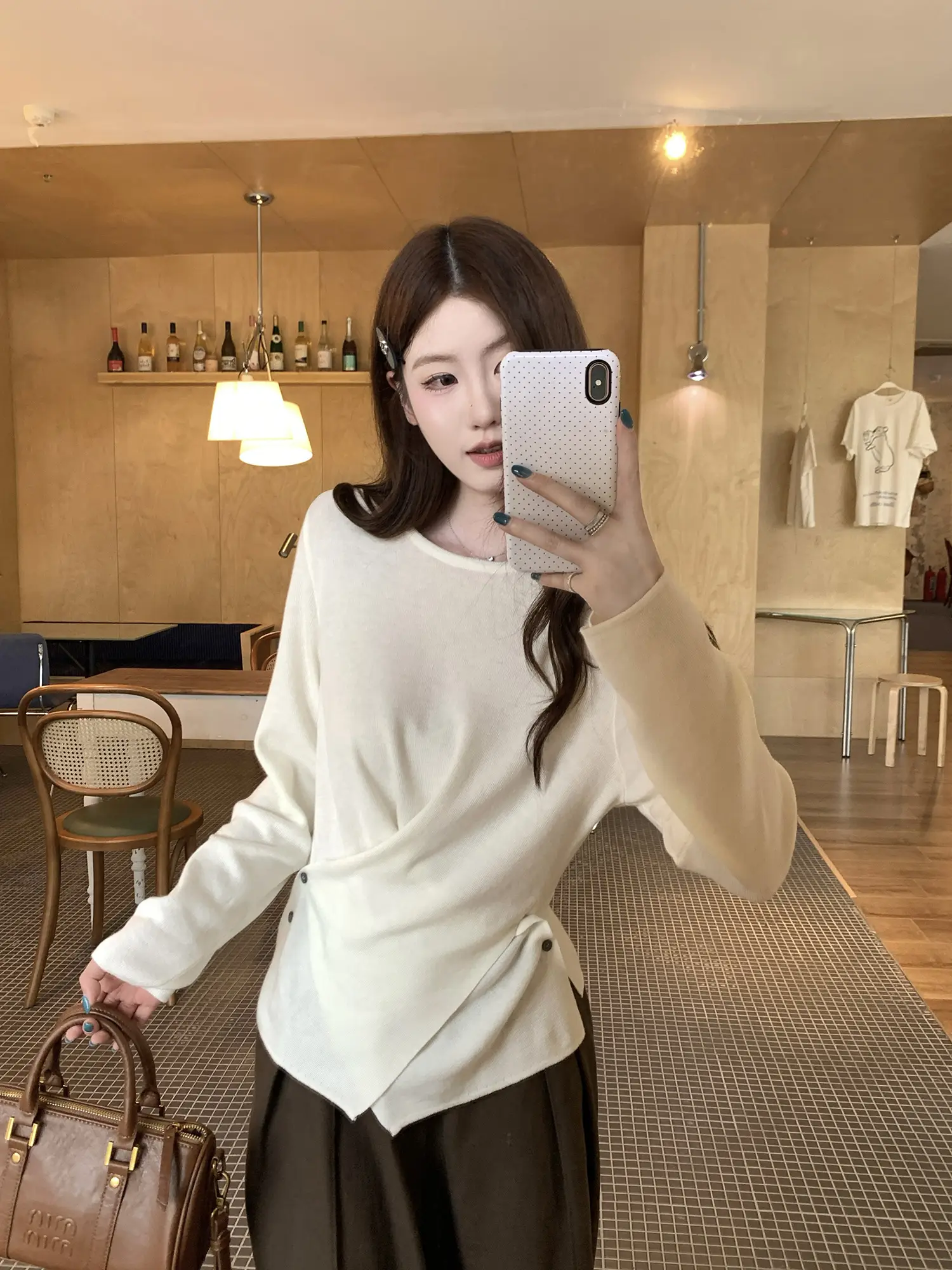 크로스 버튼 허리 조임 긴소매 티셔츠 상세 이미지 7