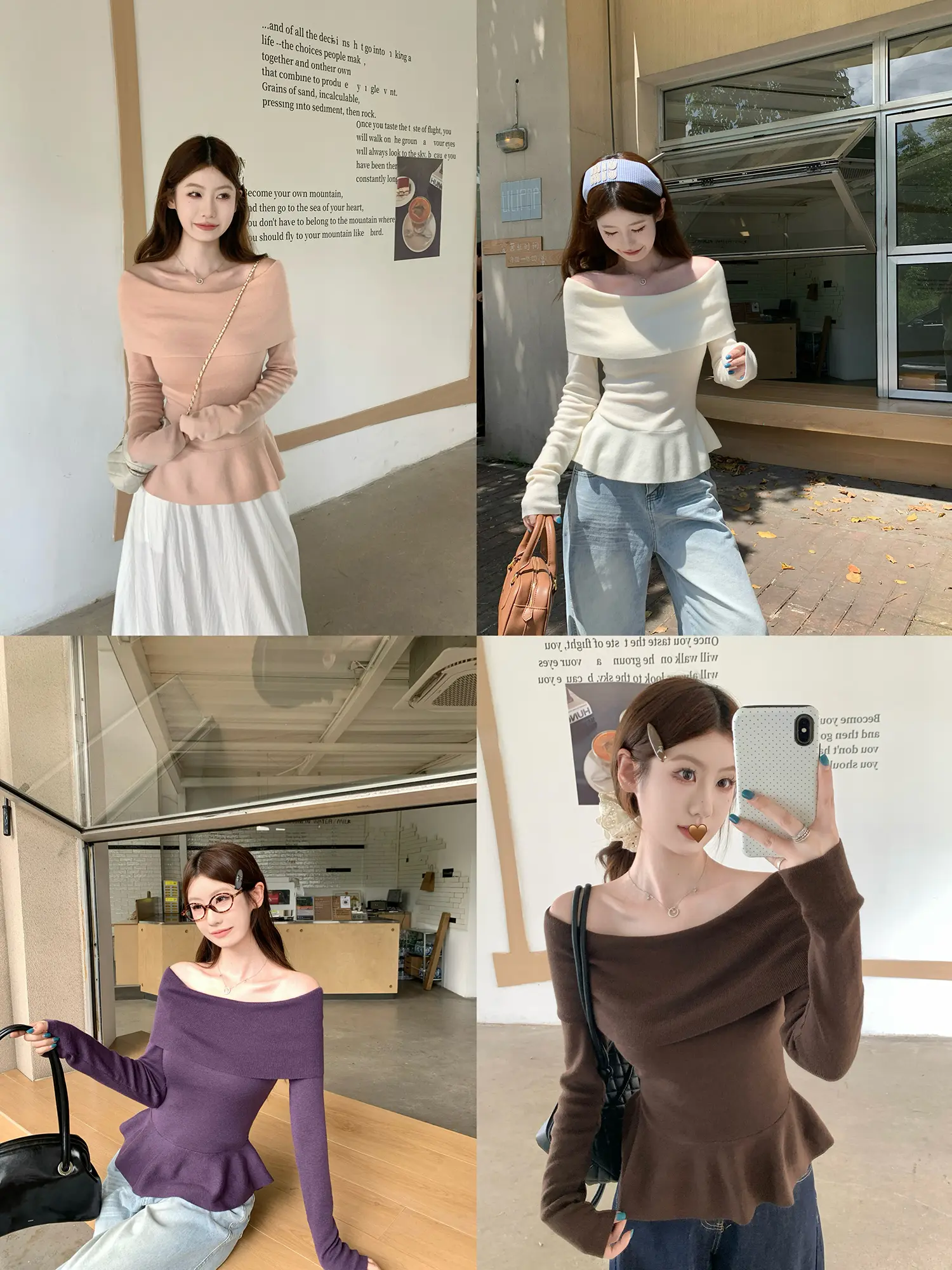 오프숄더 니트 허리 조임 여성용 상의 상세 이미지 50