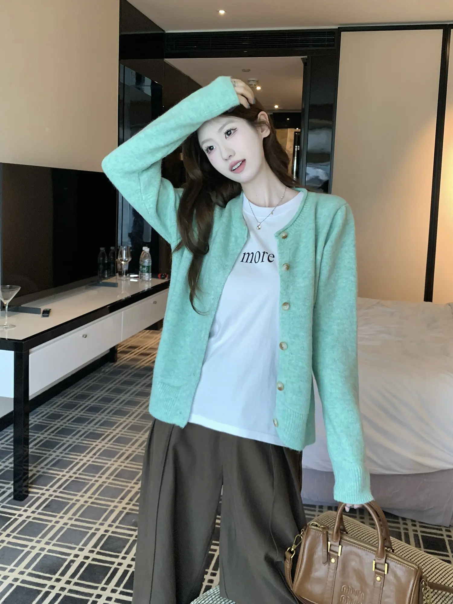 그린 샤넬풍 니트 카디건 상세 이미지 6