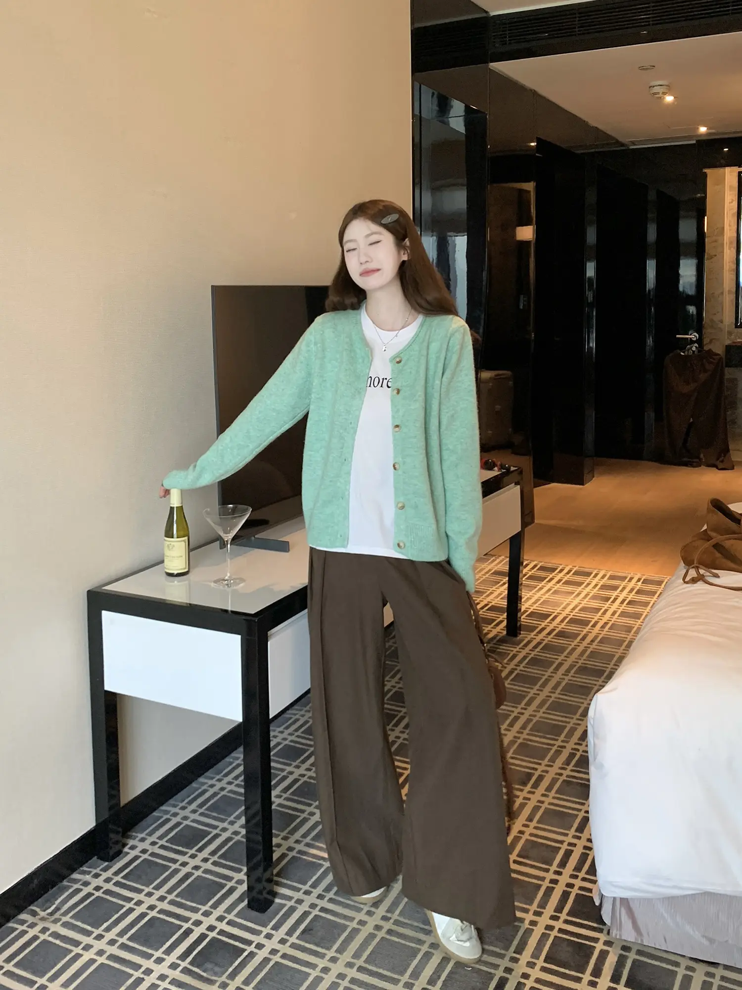 그린 샤넬풍 니트 카디건 상세 이미지 9