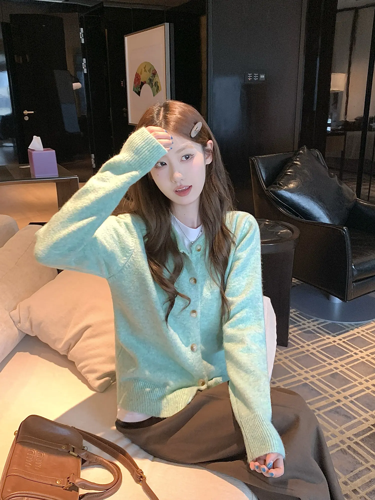 그린 샤넬풍 니트 카디건 상세 이미지 13