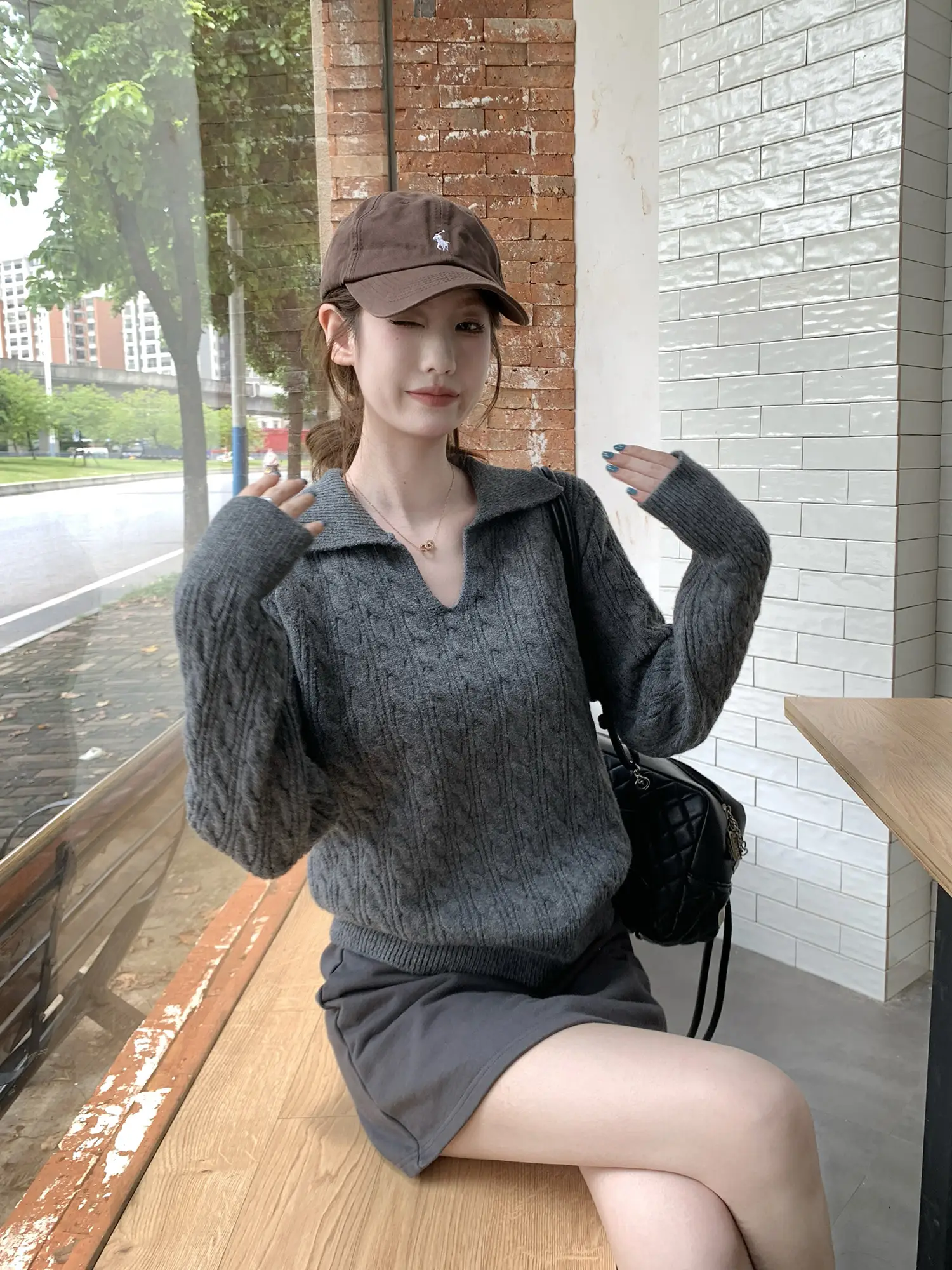그레이 빈티지 폴로넥 케이블 니트 상세 이미지 10