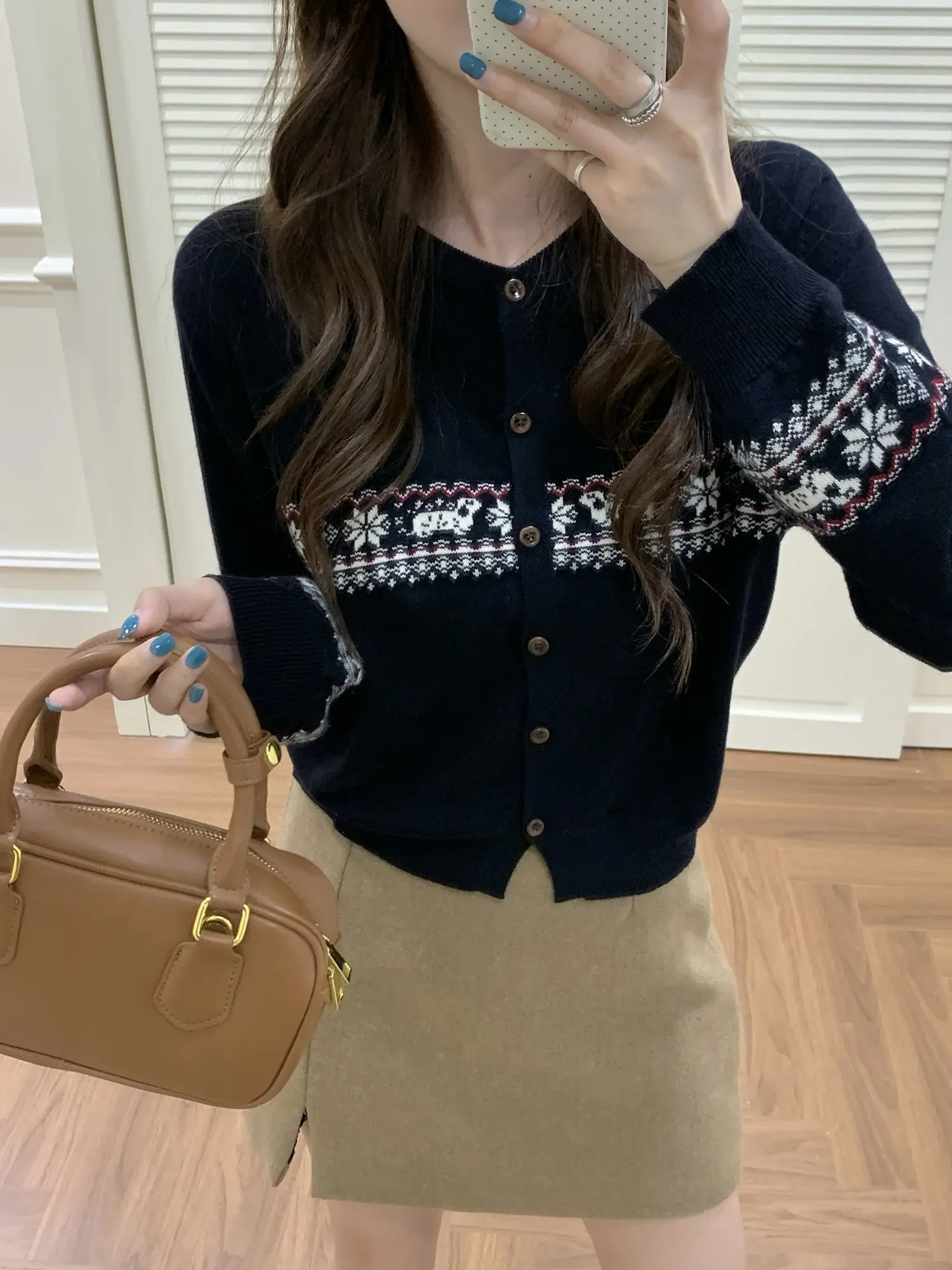 자카드 니트 단추 카디건 상세 이미지 7
