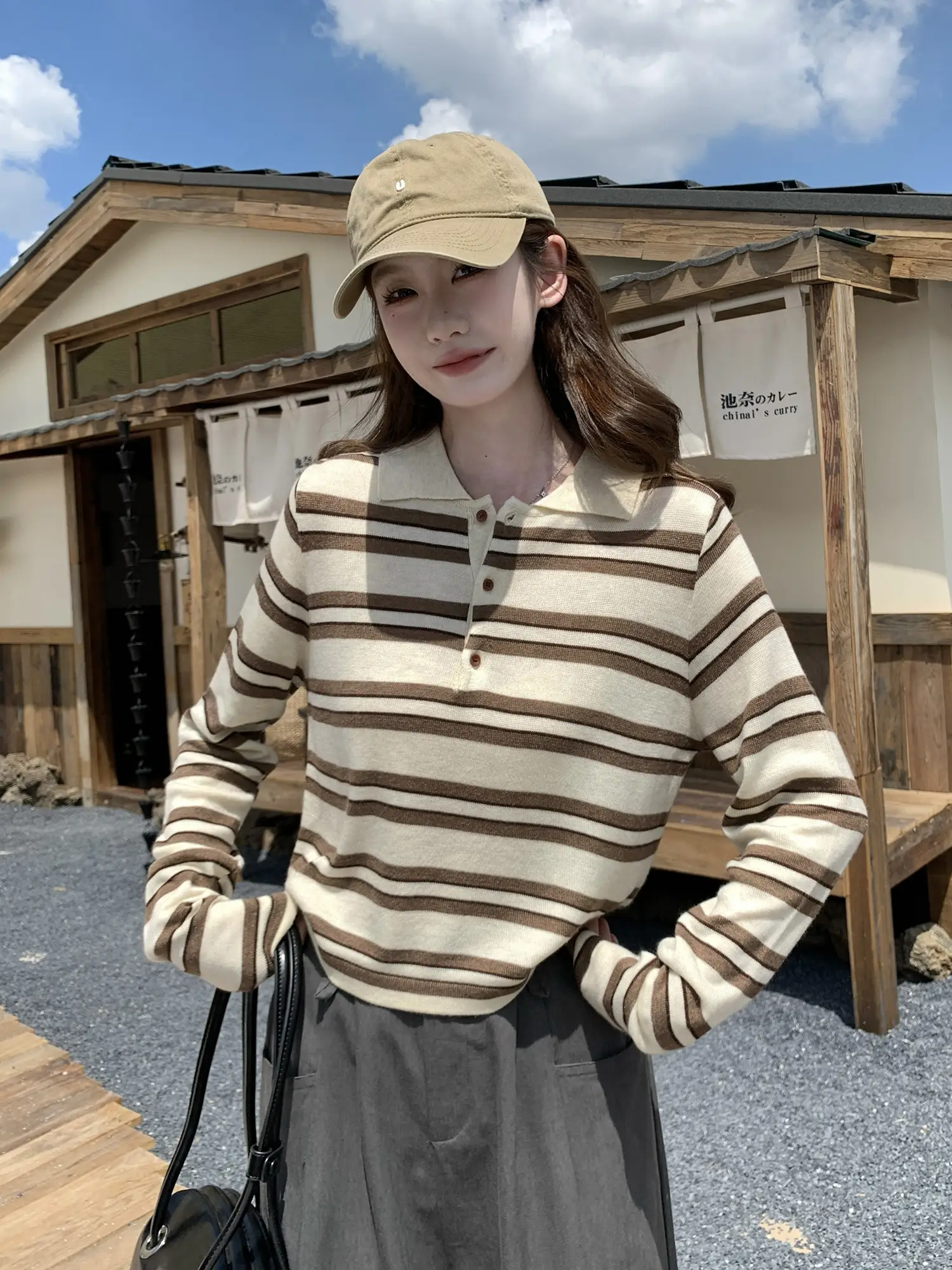 폴로 칼라 배색 스트라이프 니트 상세 이미지 3