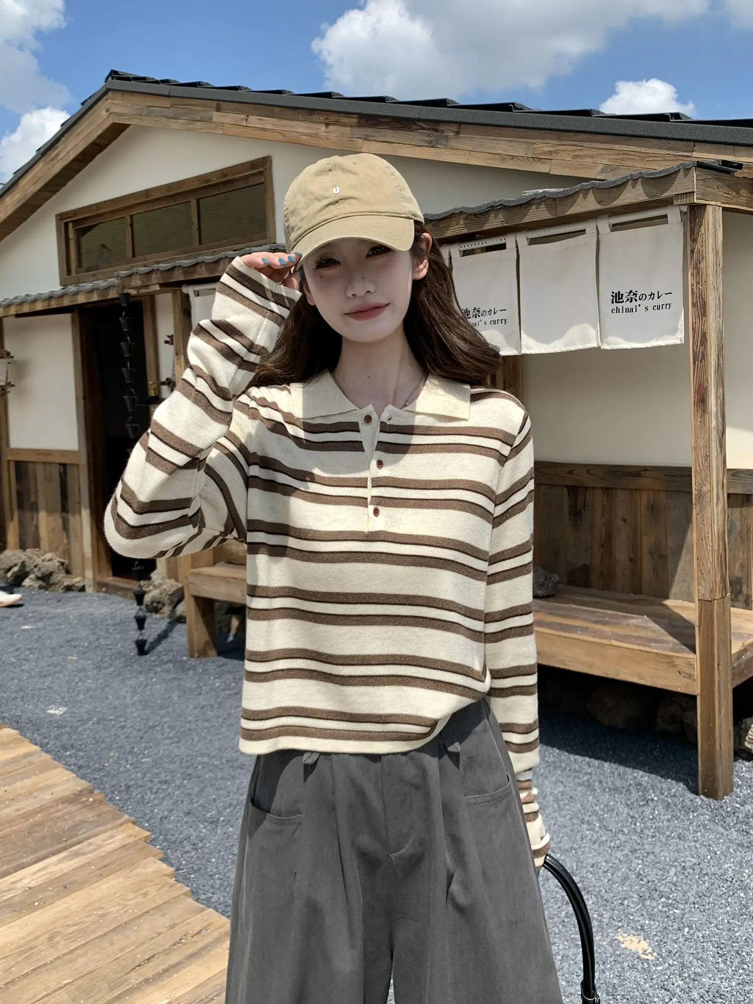 폴로 칼라 배색 스트라이프 니트 상세 이미지 4