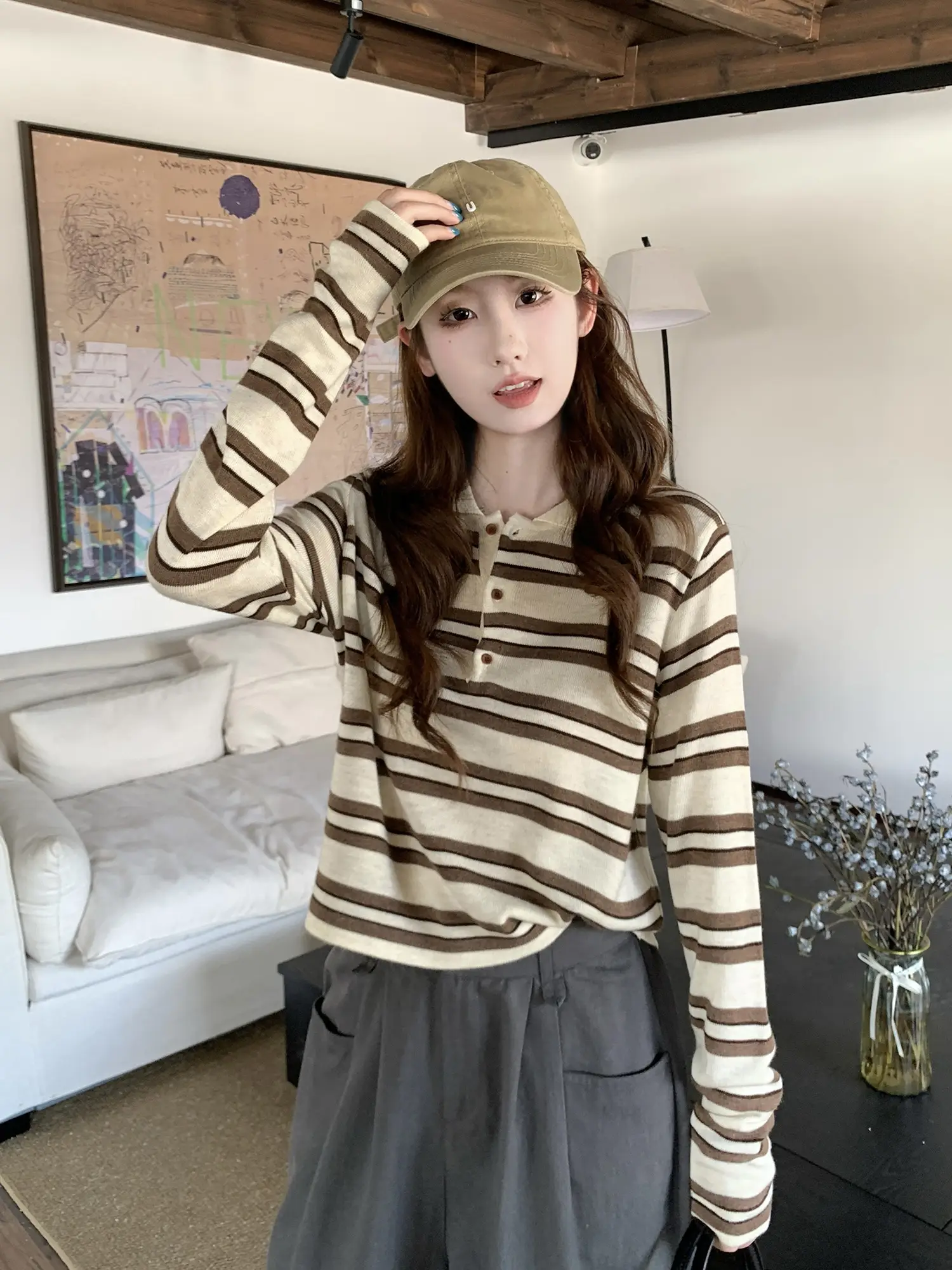 폴로 칼라 배색 스트라이프 니트 상세 이미지 10