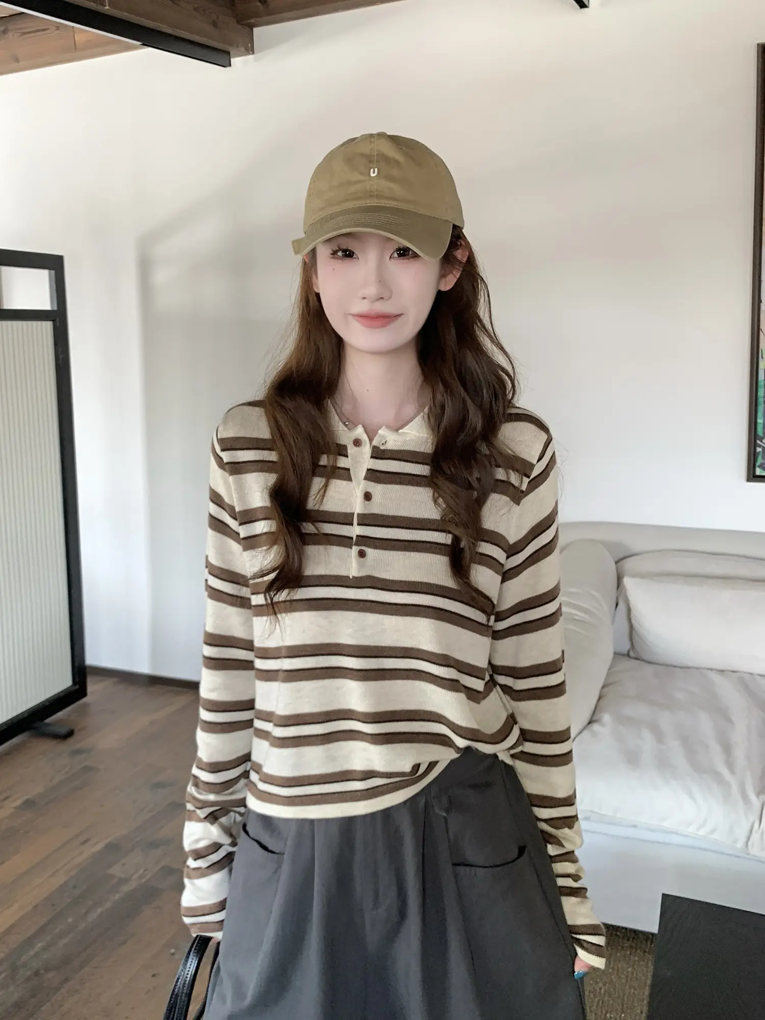 폴로 칼라 배색 스트라이프 니트 상세 이미지 11