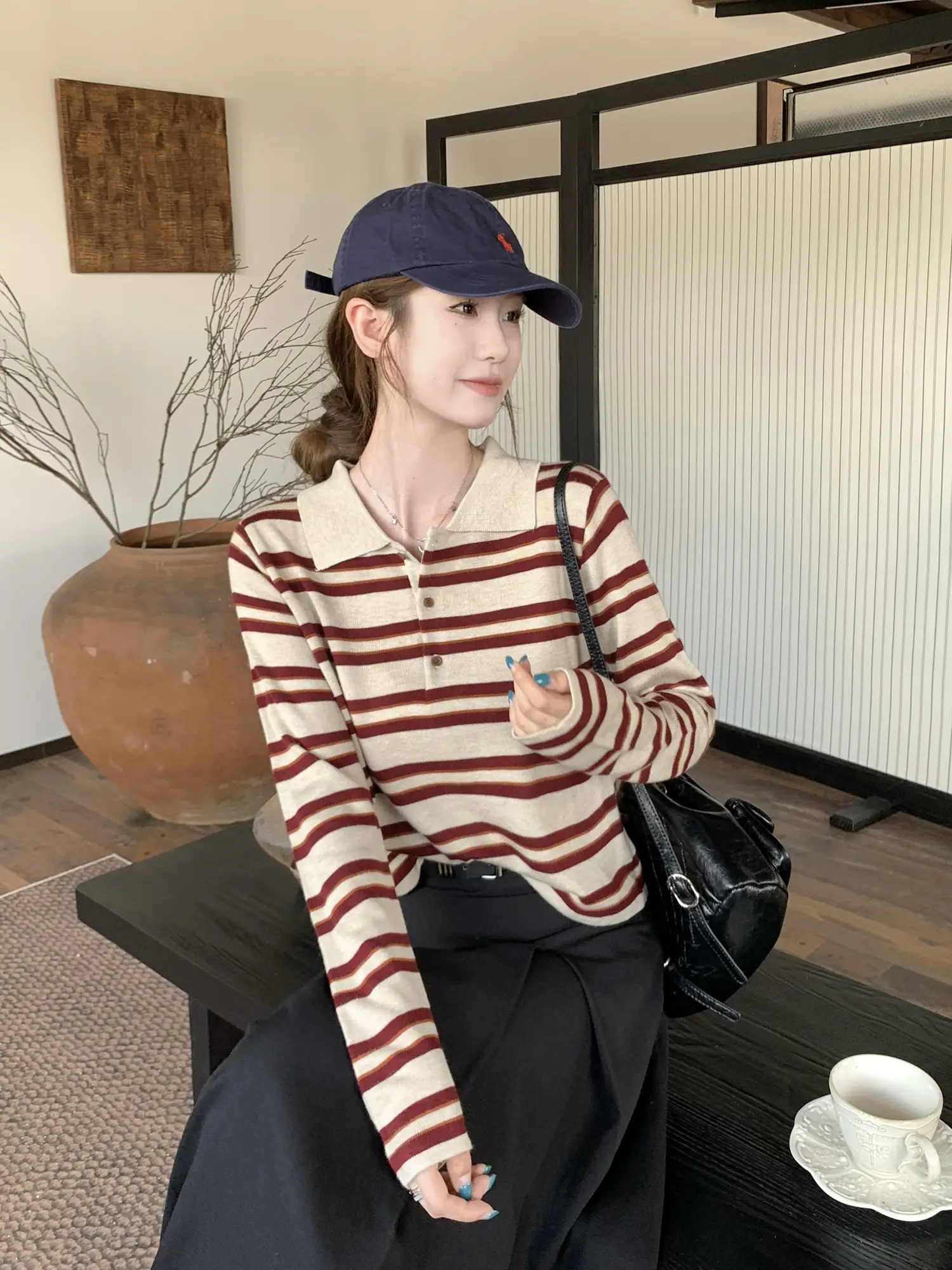 폴로 칼라 배색 스트라이프 니트 상세 이미지 20