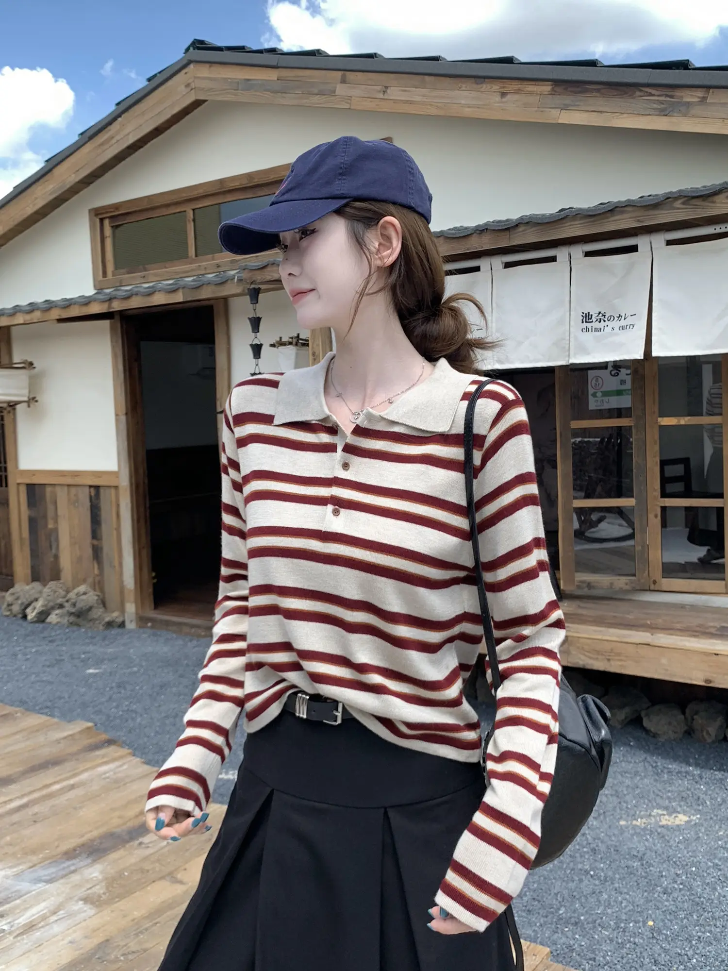 폴로 칼라 배색 스트라이프 니트 상세 이미지 21
