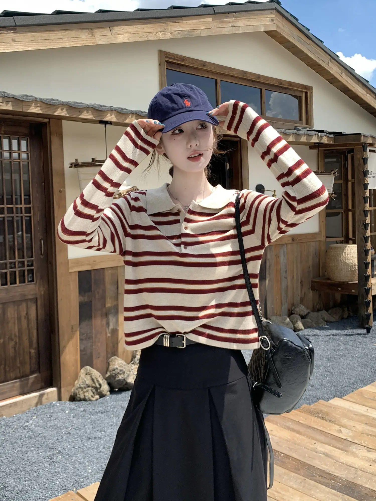 폴로 칼라 배색 스트라이프 니트 상세 이미지 24