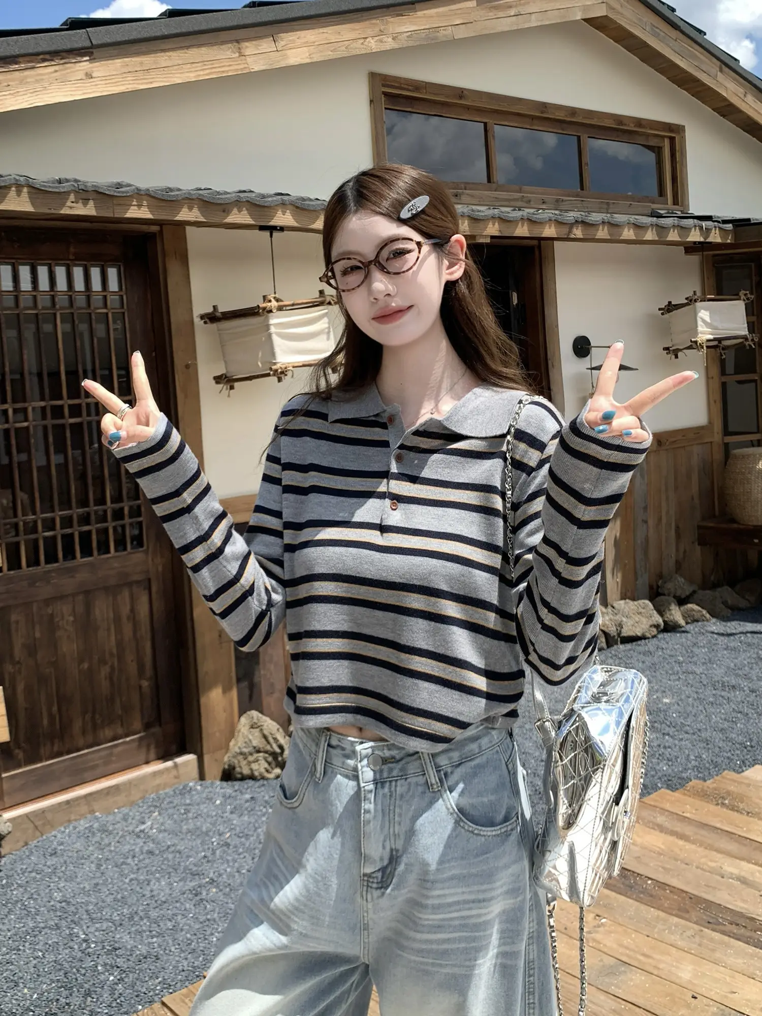 폴로 칼라 배색 스트라이프 니트 상세 이미지 28