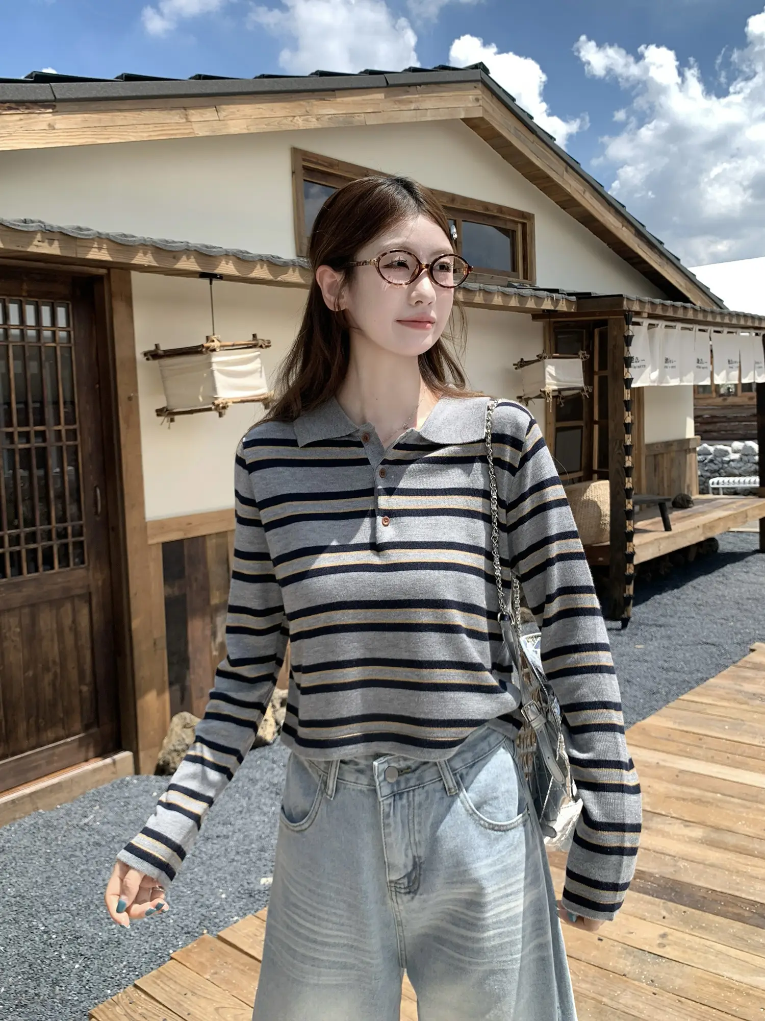 폴로 칼라 배색 스트라이프 니트 상세 이미지 29