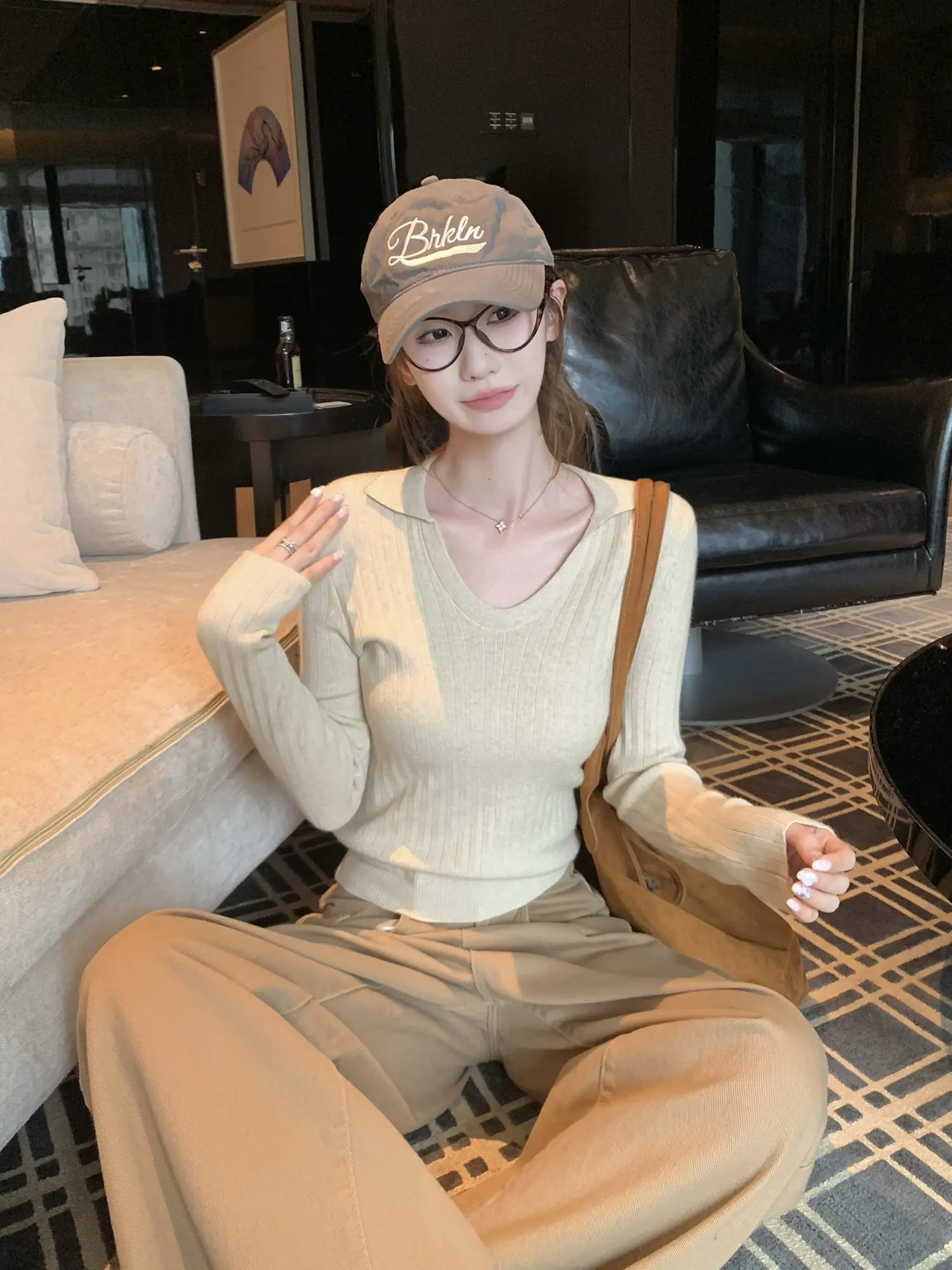 골지 폴드 칼라 U넥 슬림 니트 상세 이미지 34