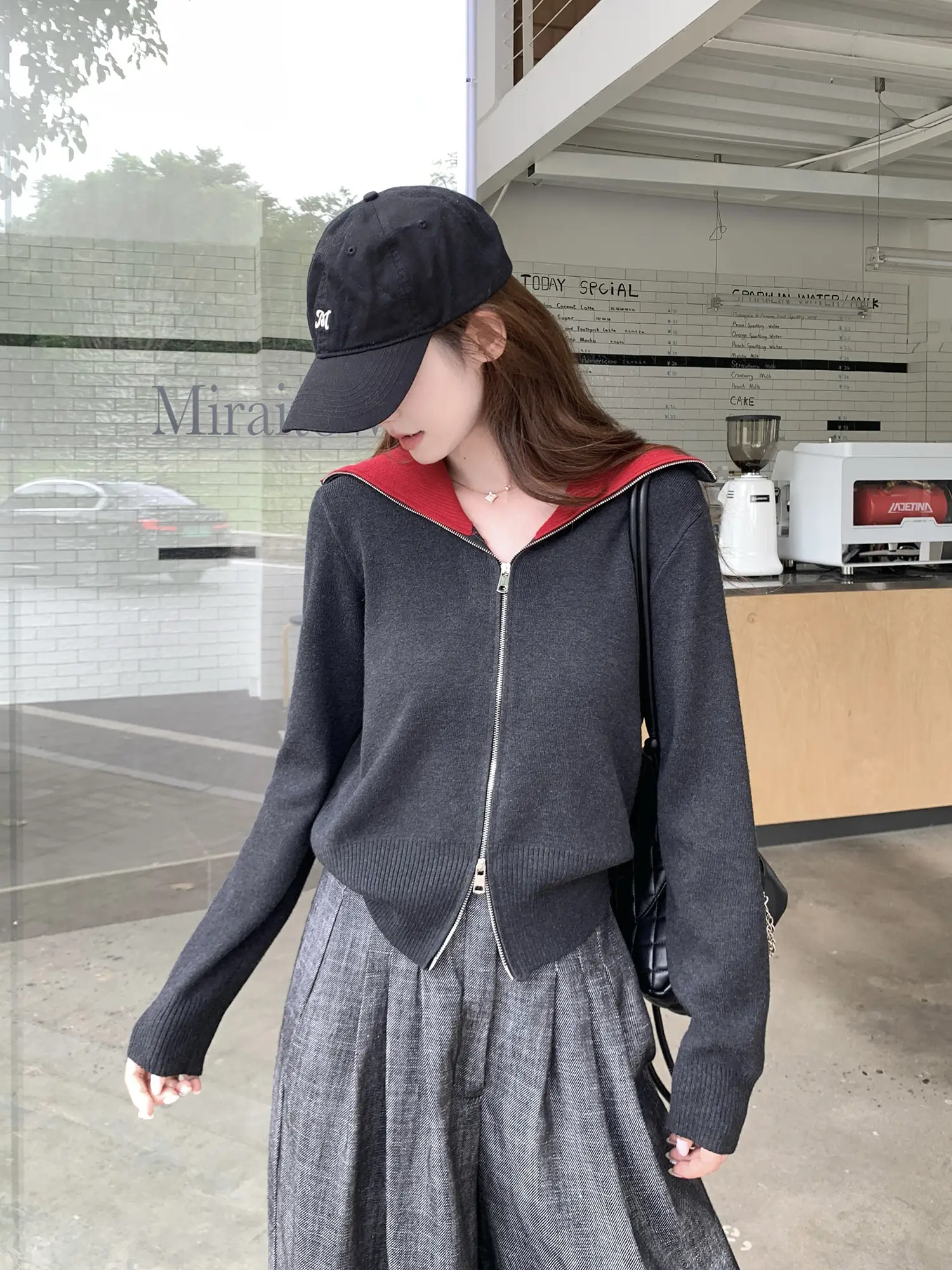 컬러 배색 폴드 칼라 지퍼 니트 카디건 상세 이미지 18