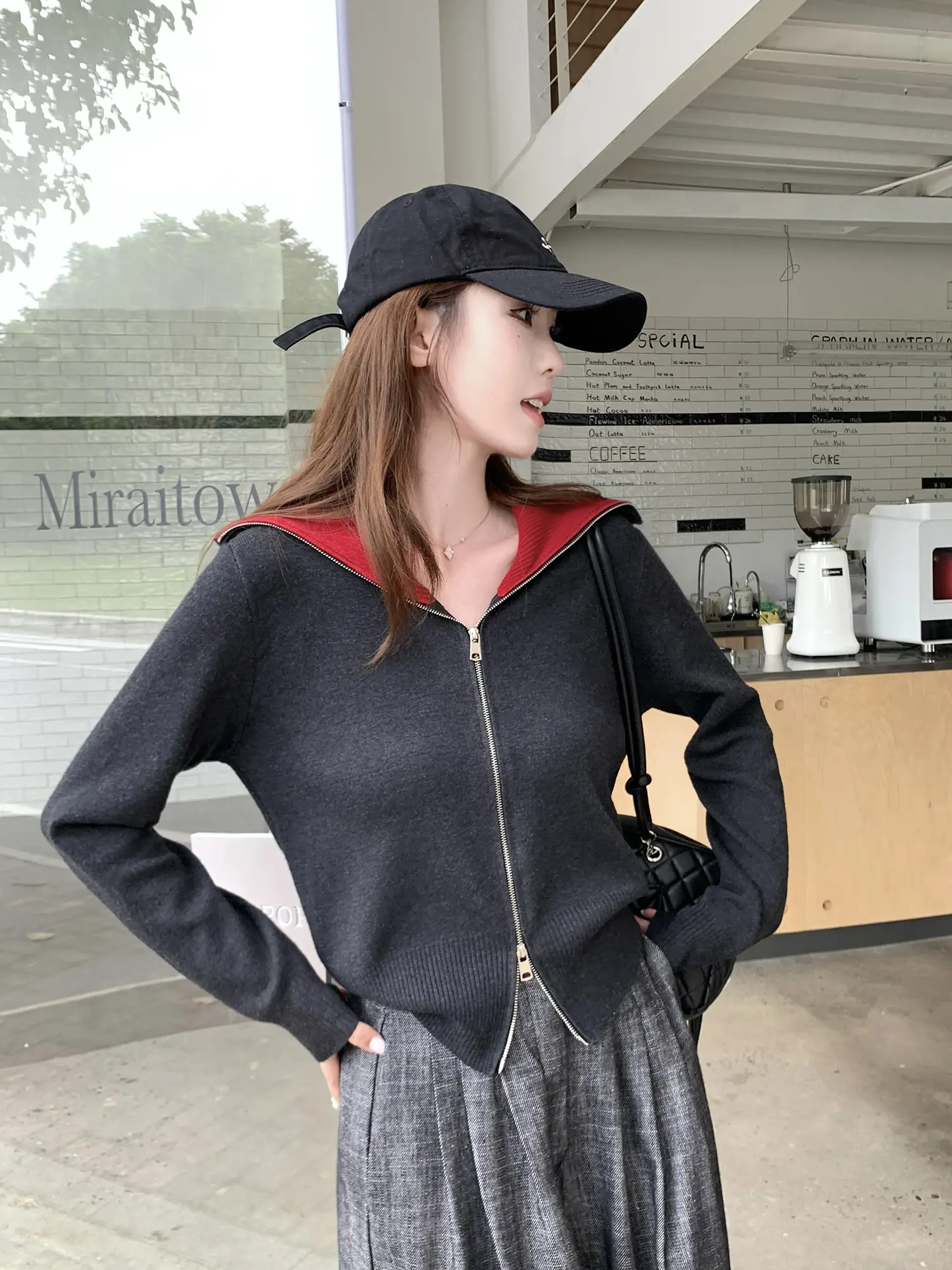 컬러 배색 폴드 칼라 지퍼 니트 카디건 상세 이미지 20