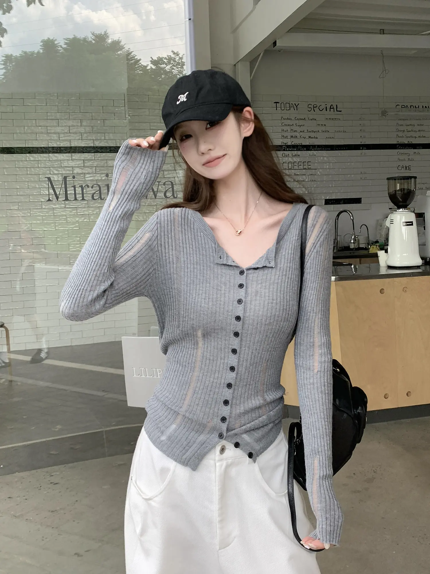 프렌치 그레이 오픈 니트 카디건 상세 이미지 12