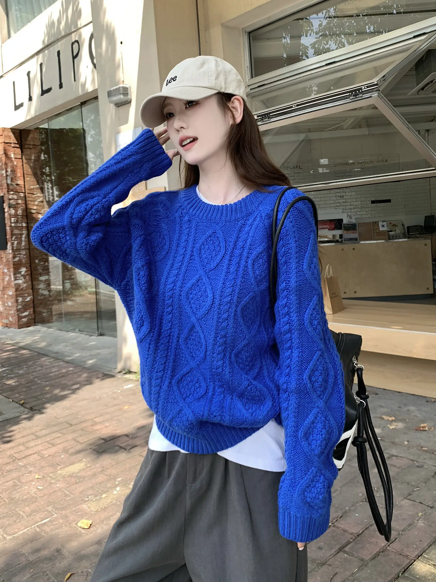 블루 케이블 니트 상세 이미지 3