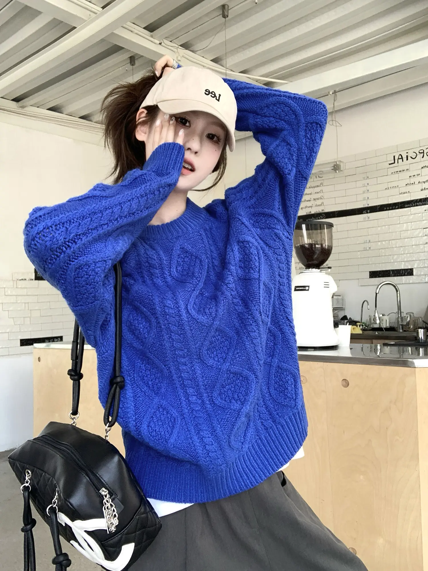 블루 케이블 니트 상세 이미지 6