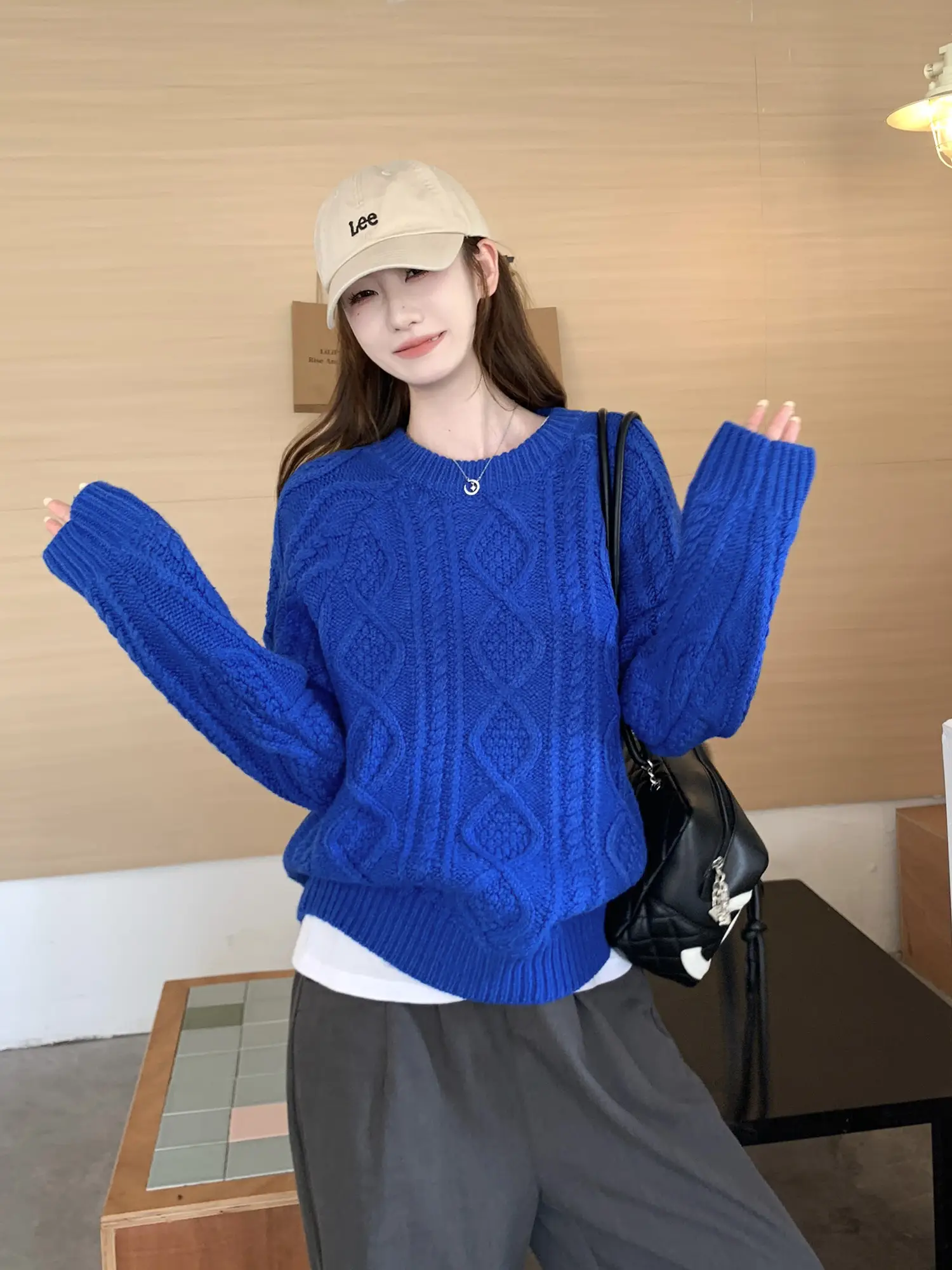 블루 케이블 니트 상세 이미지 8