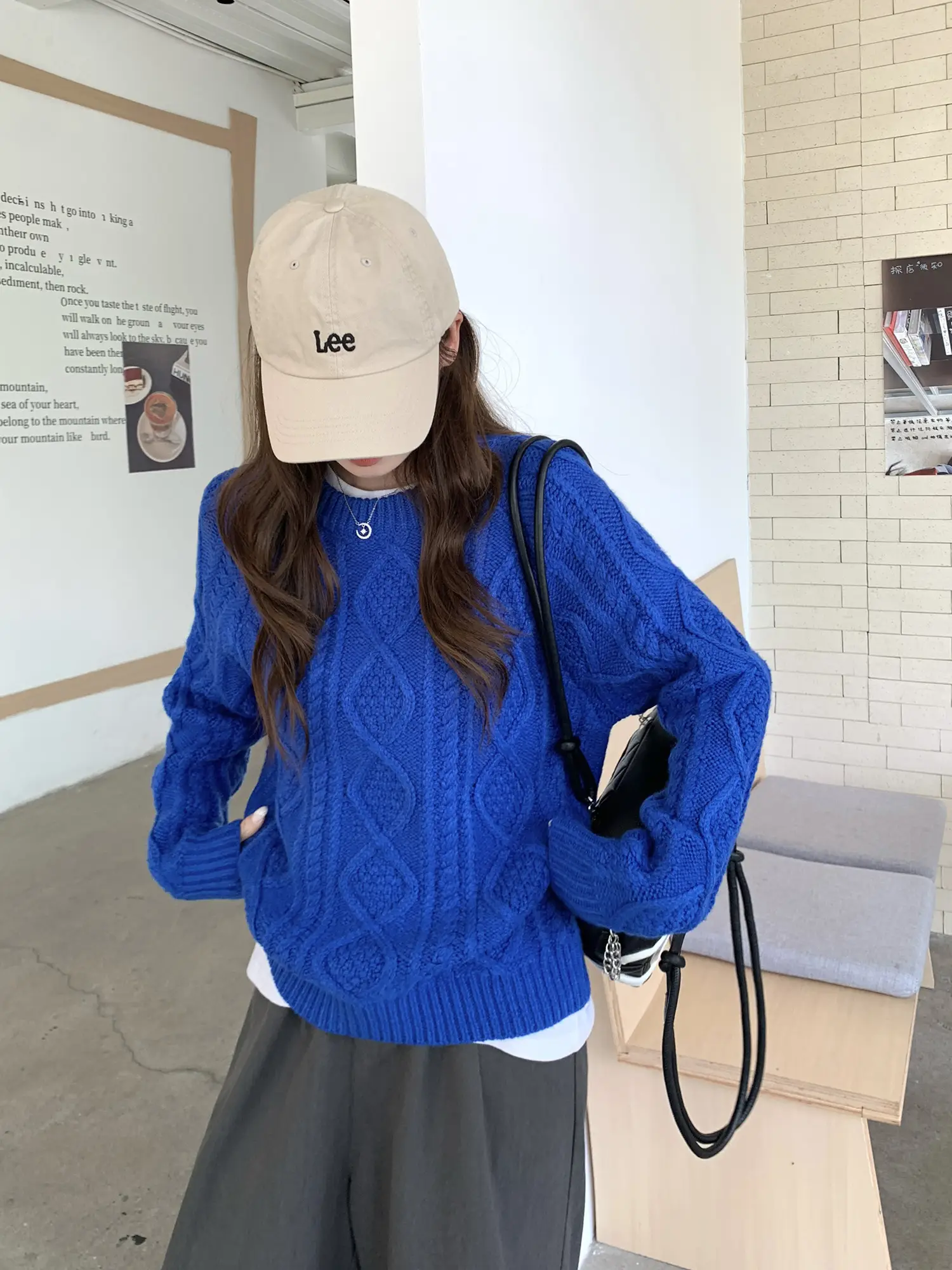 블루 케이블 니트 상세 이미지 10