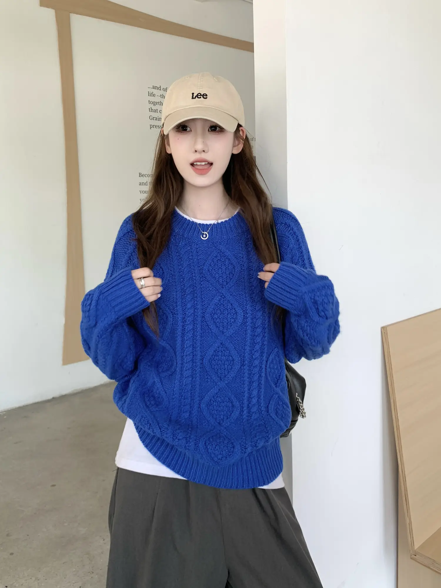 블루 케이블 니트 상세 이미지 12