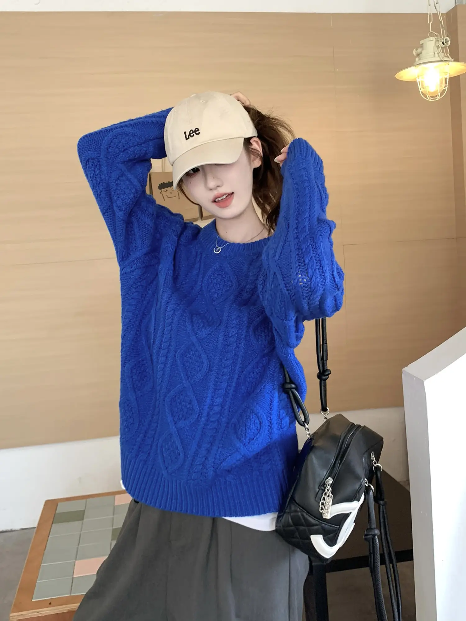 블루 케이블 니트 상세 이미지 13