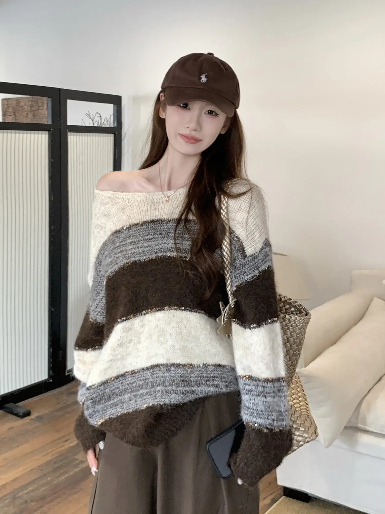 빈티지 스트라이프 배색 니트 상세 이미지 5