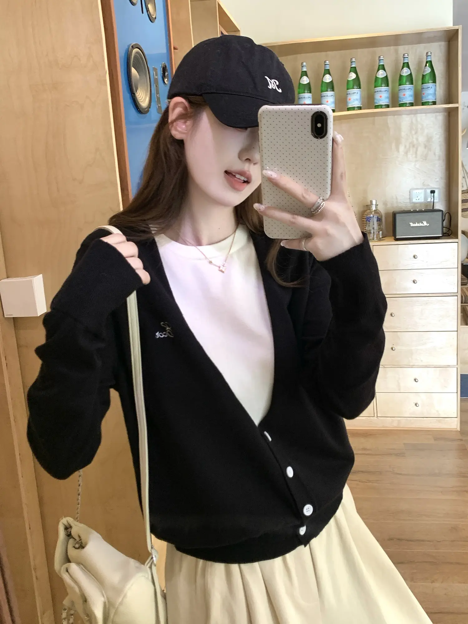 레트로 프린팅 라운드넥 니트 가디건