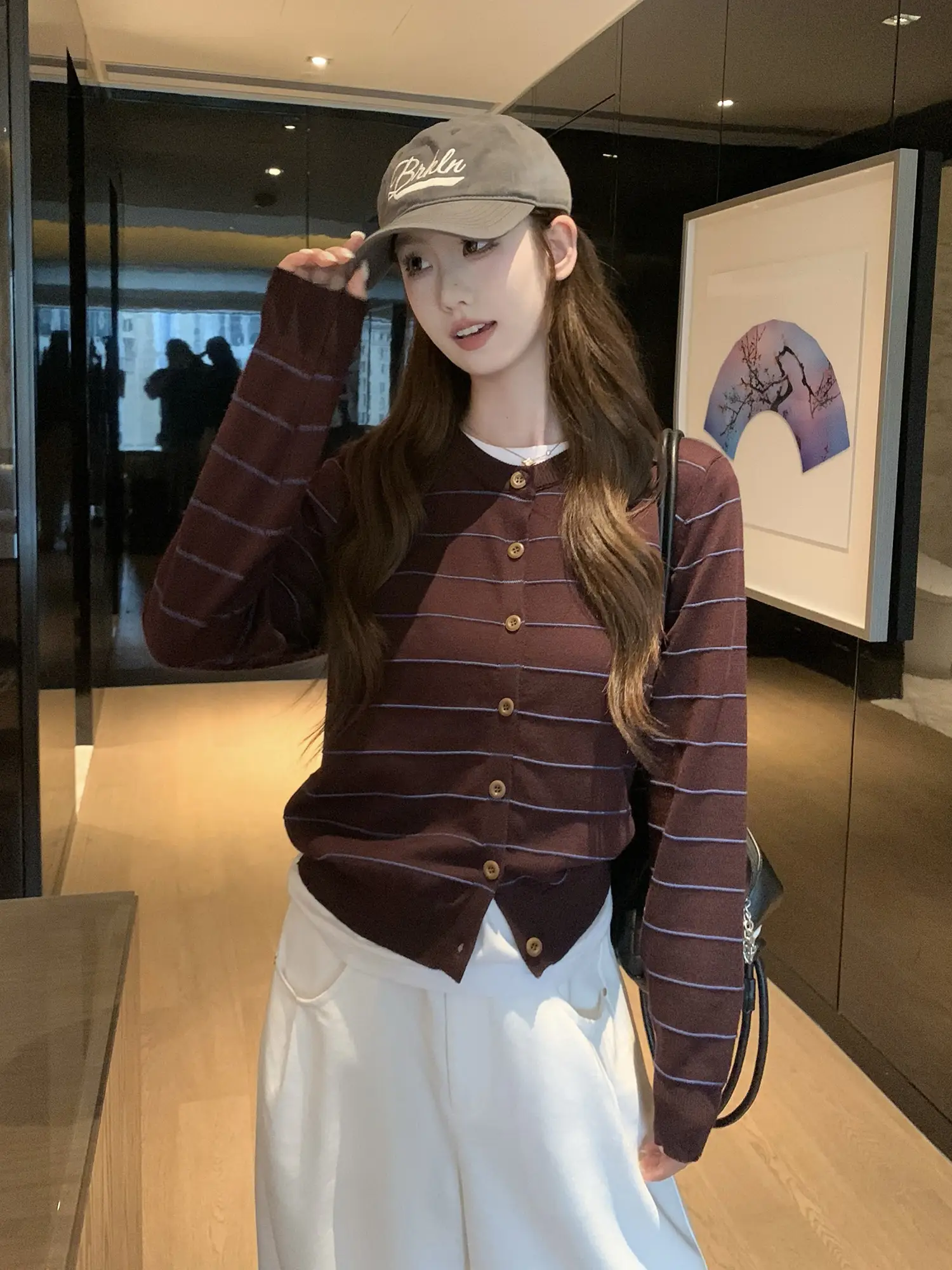 한국인기 스트라이프 니트 가디건 상세 이미지 8