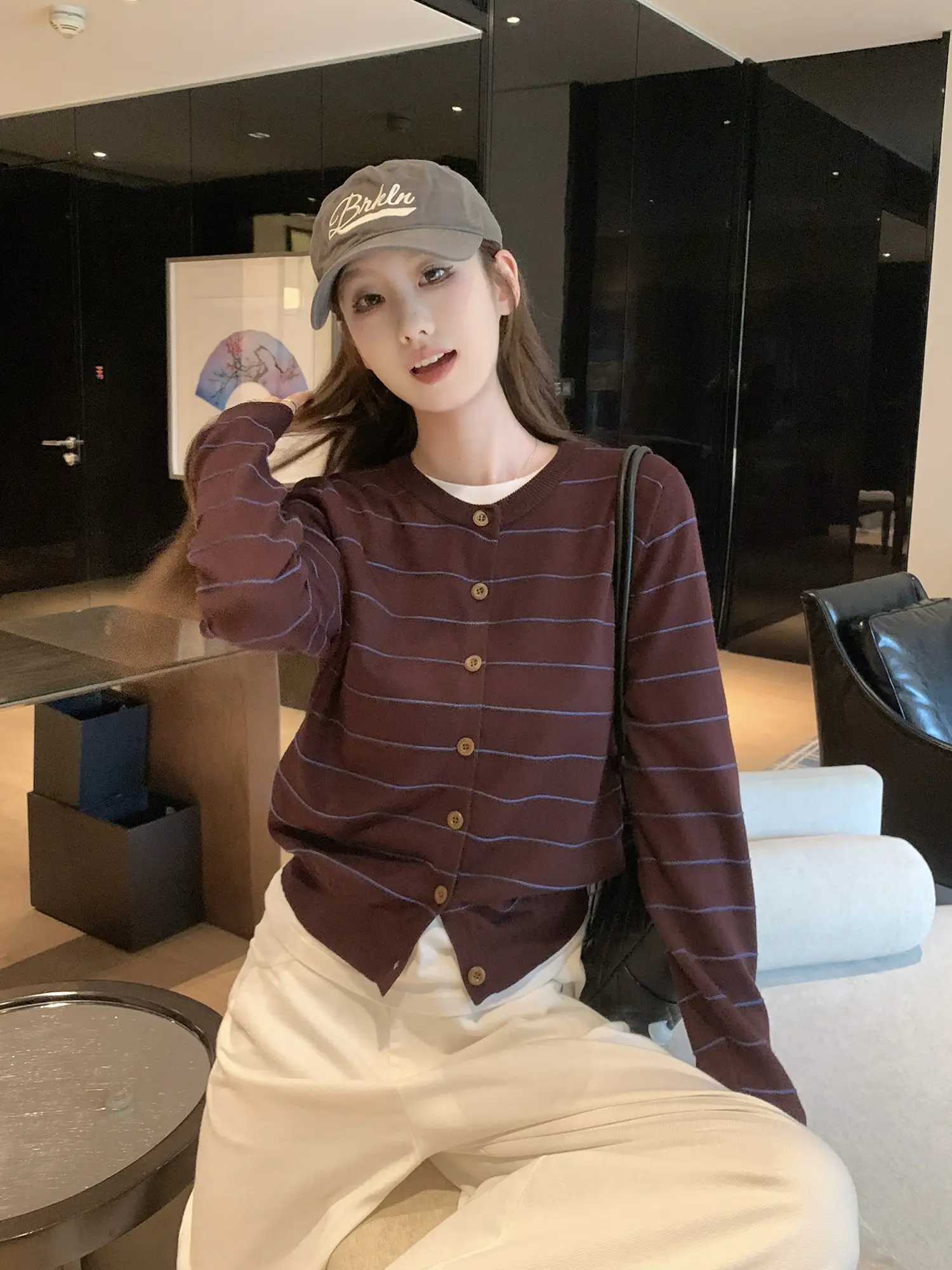 한국인기 스트라이프 니트 가디건 상세 이미지 10
