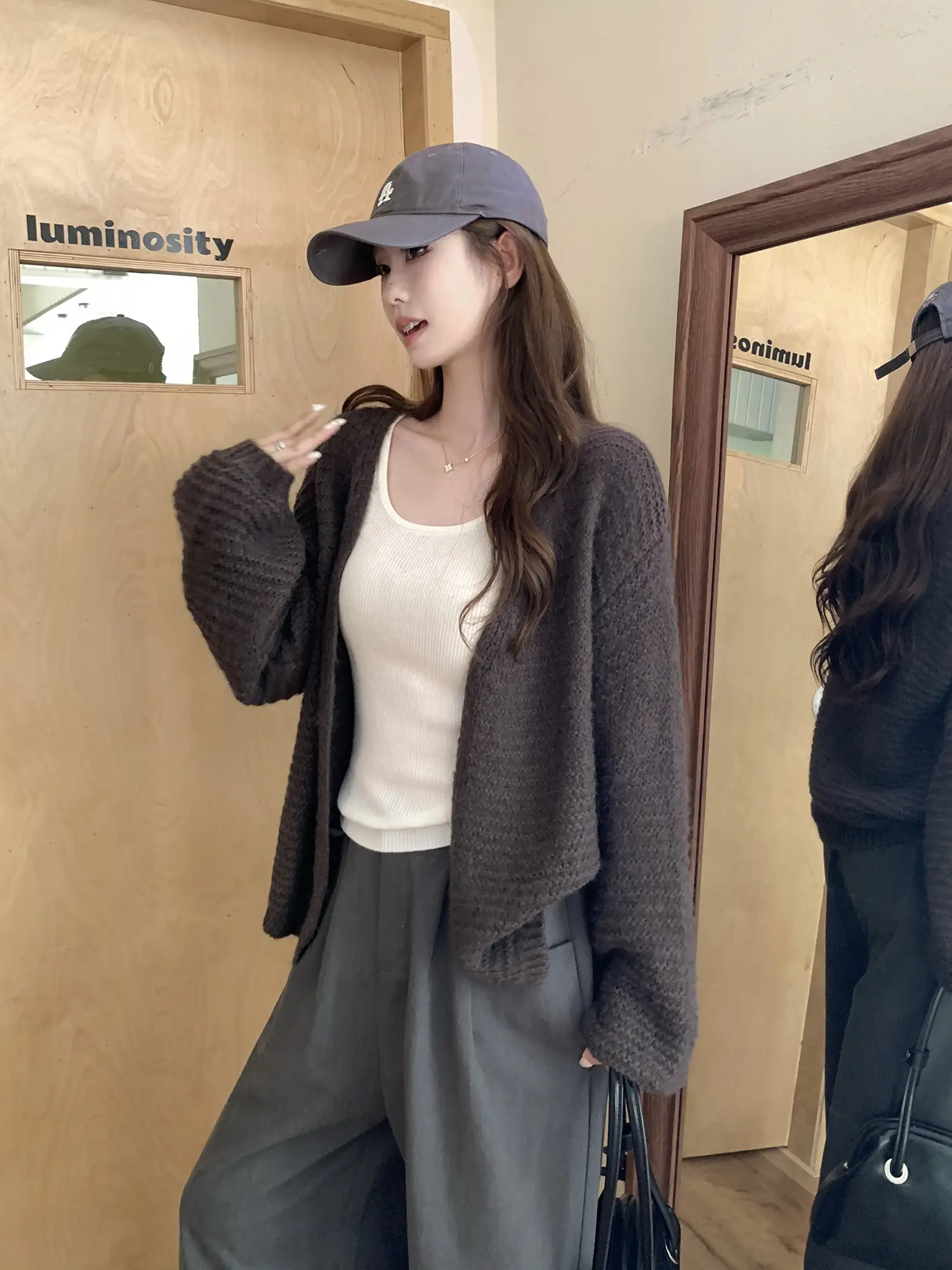 한국인기 브라운 니트 가디건 상세 이미지 5