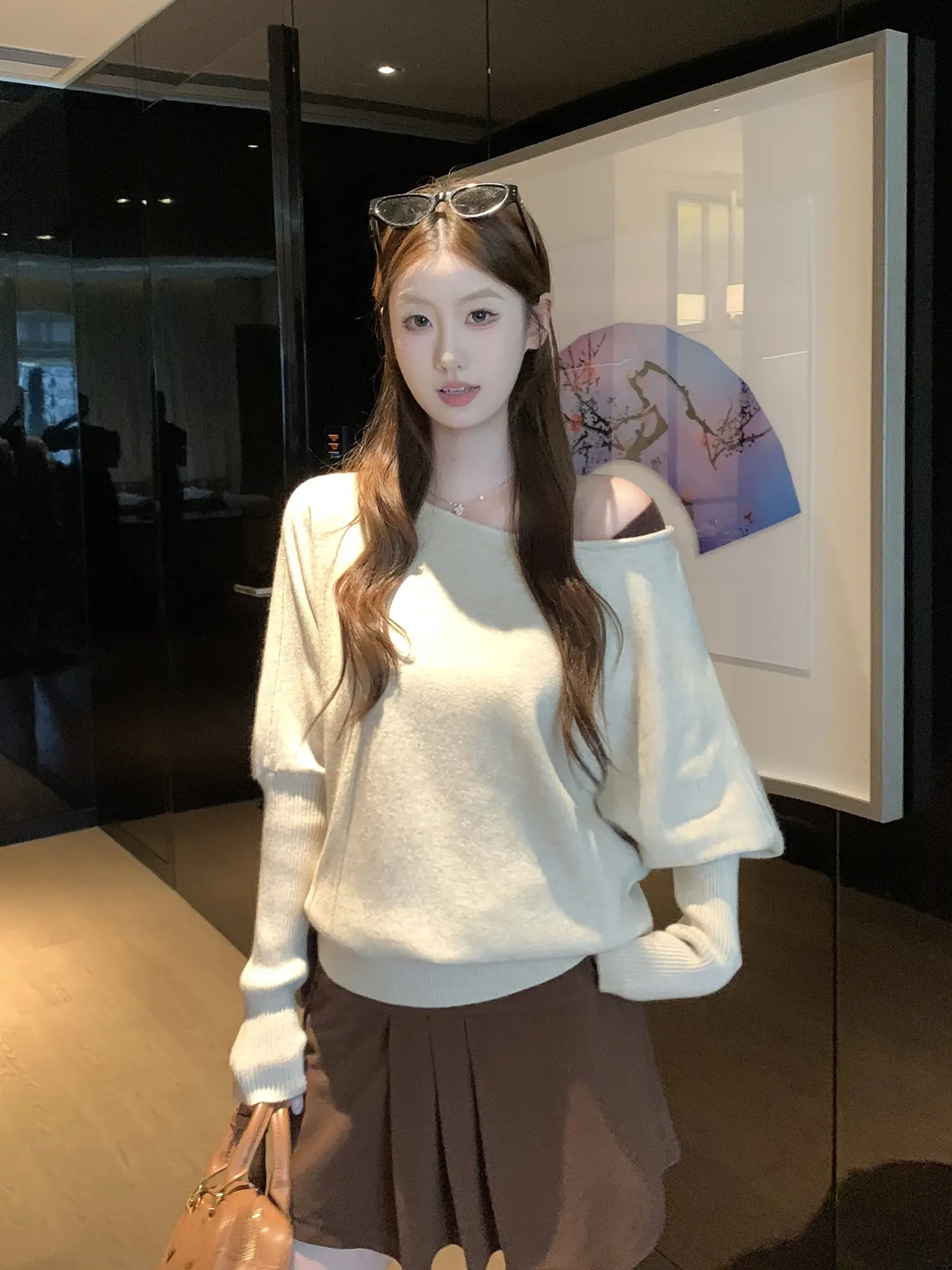 오프숄더 원숄더 긴소매 니트 상세 이미지 20