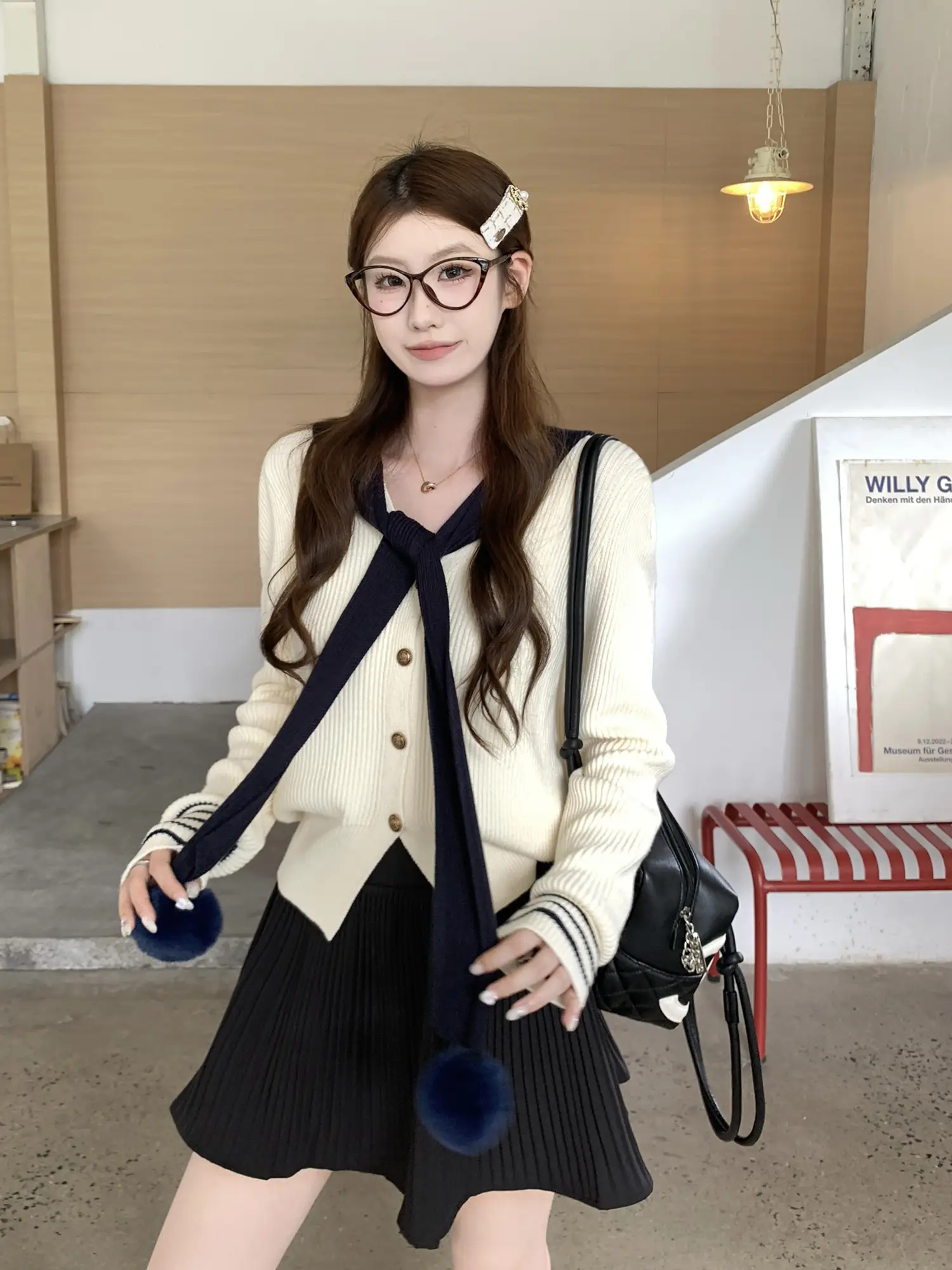 러블리 배색 볼 가디건 상세 이미지 23