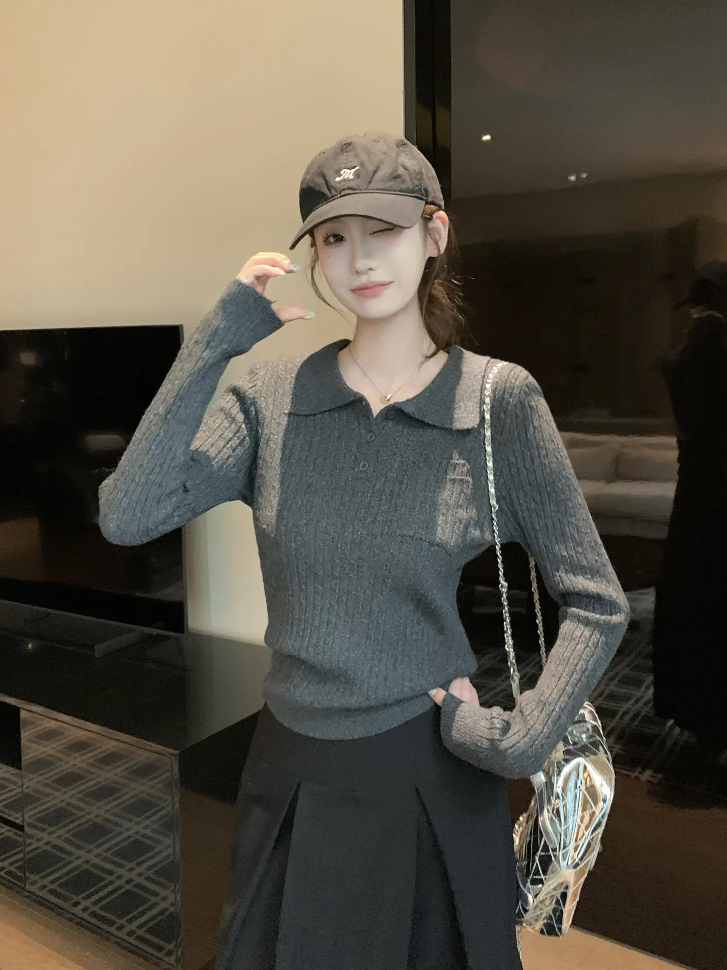 폴드 칼라 니트 이너 상세 이미지 27