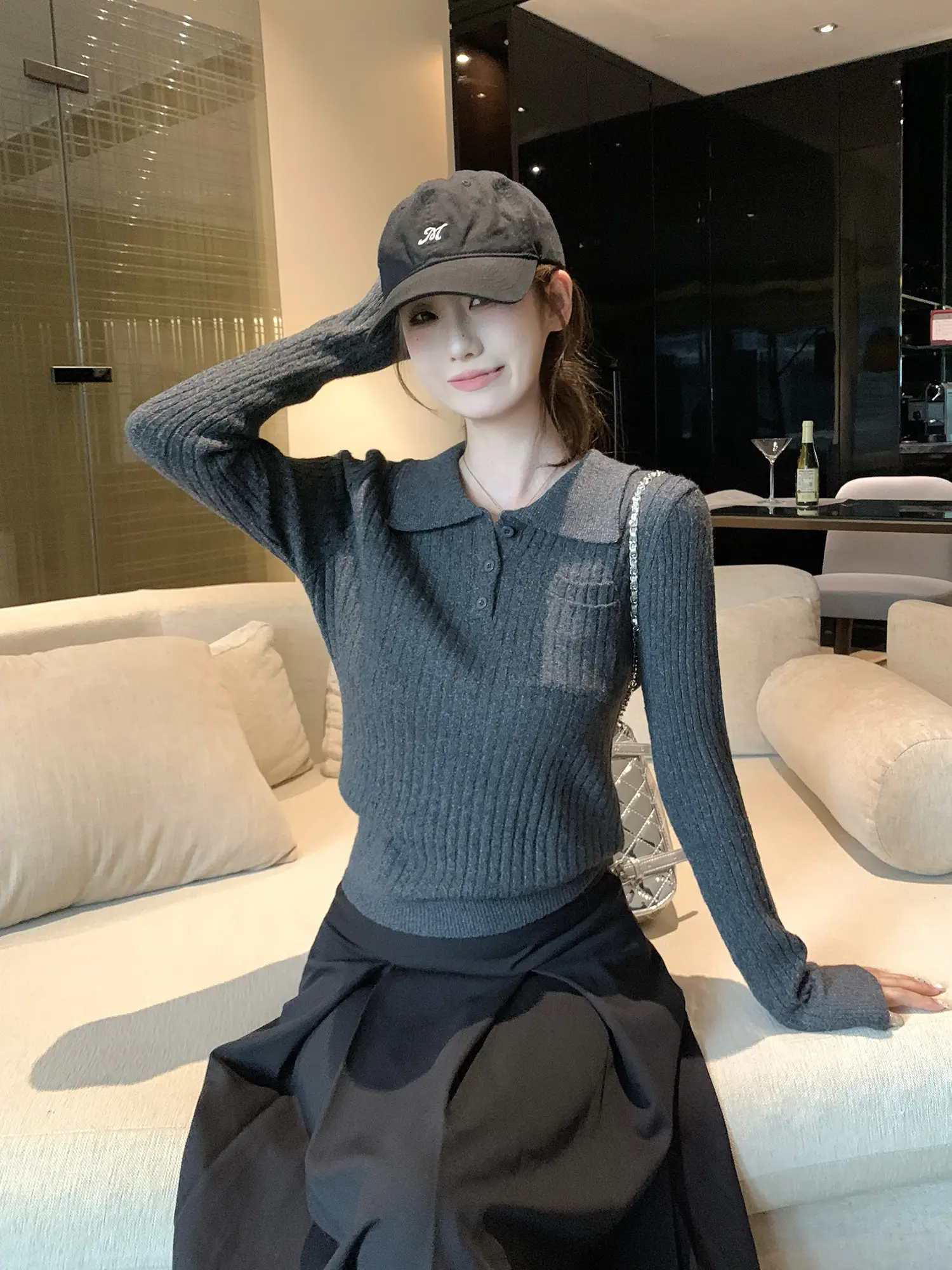폴드 칼라 니트 이너 상세 이미지 29