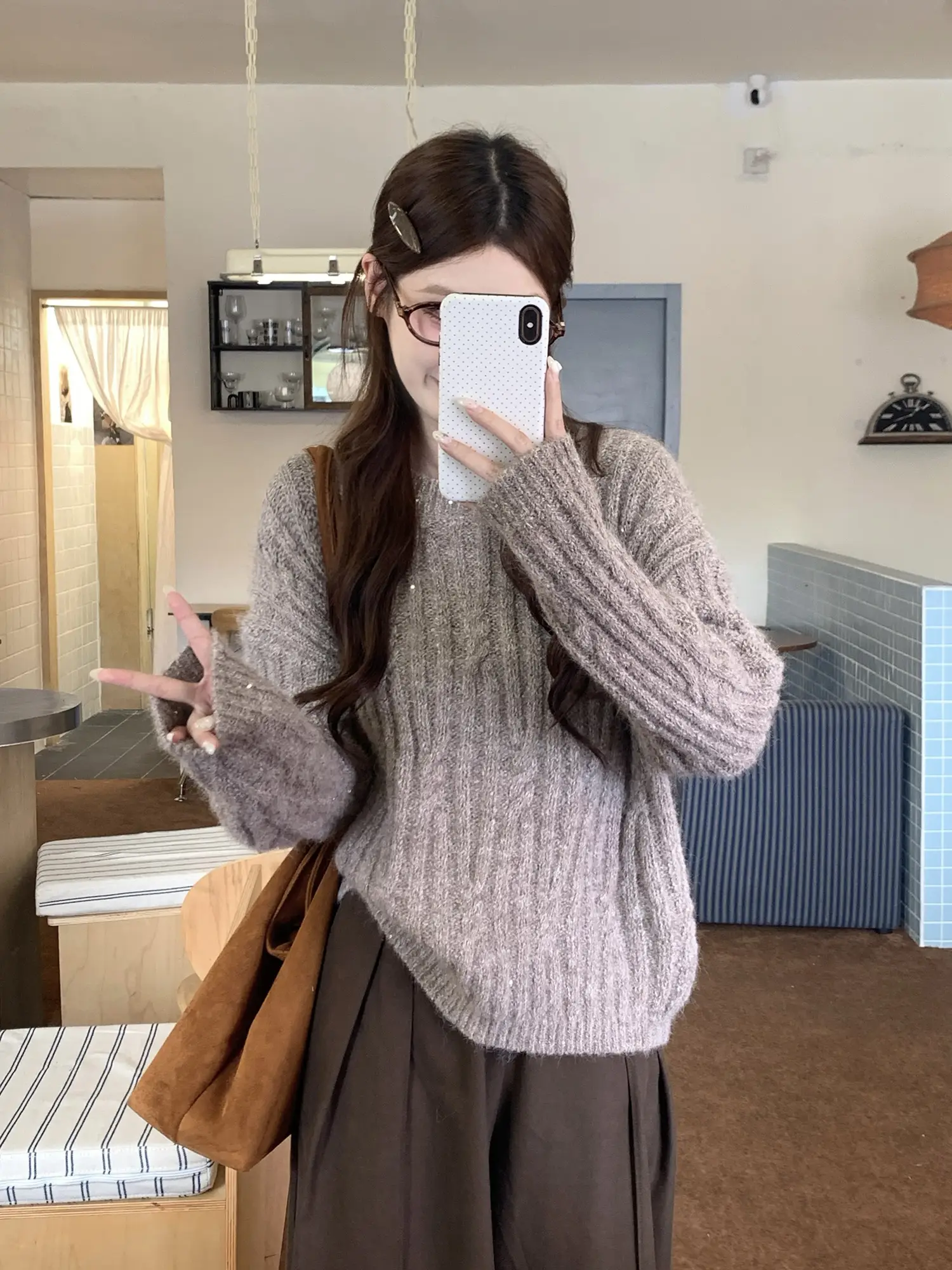 샤넬풍 그레이 케이블 니트 상세 이미지 9