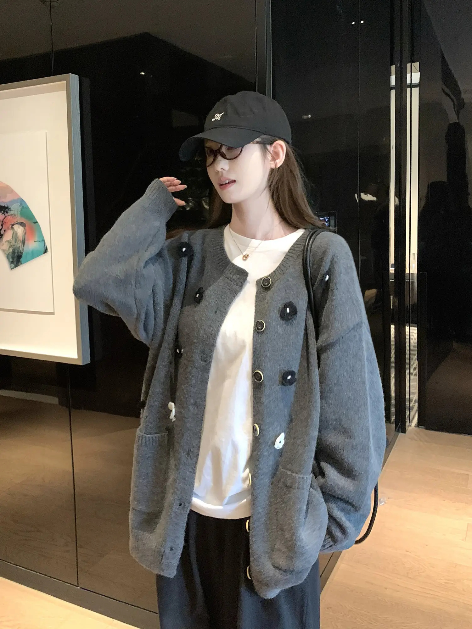 그레이 레이어드 니트 아우터 상세 이미지 3