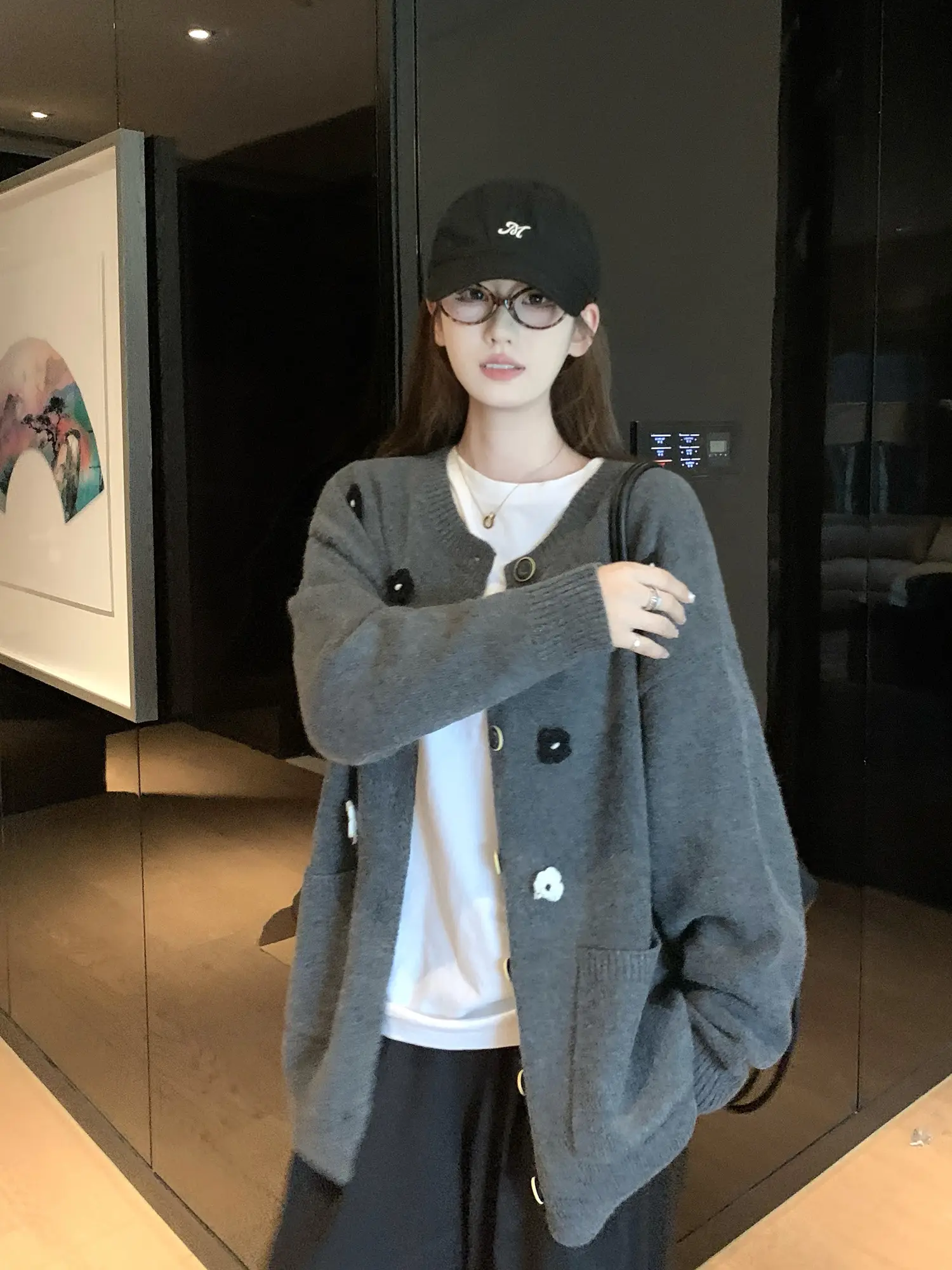 그레이 레이어드 니트 아우터 상세 이미지 4