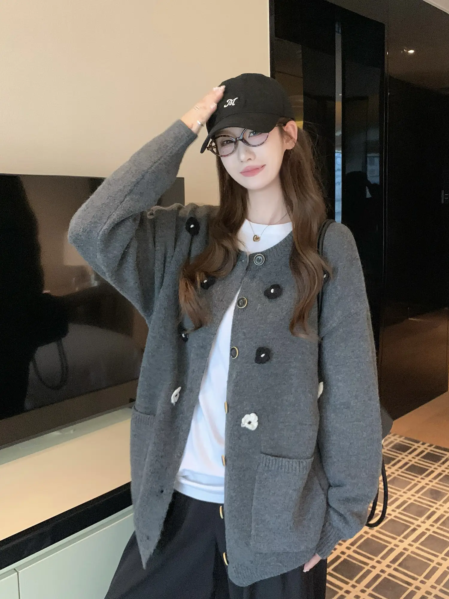 그레이 레이어드 니트 아우터 상세 이미지 12