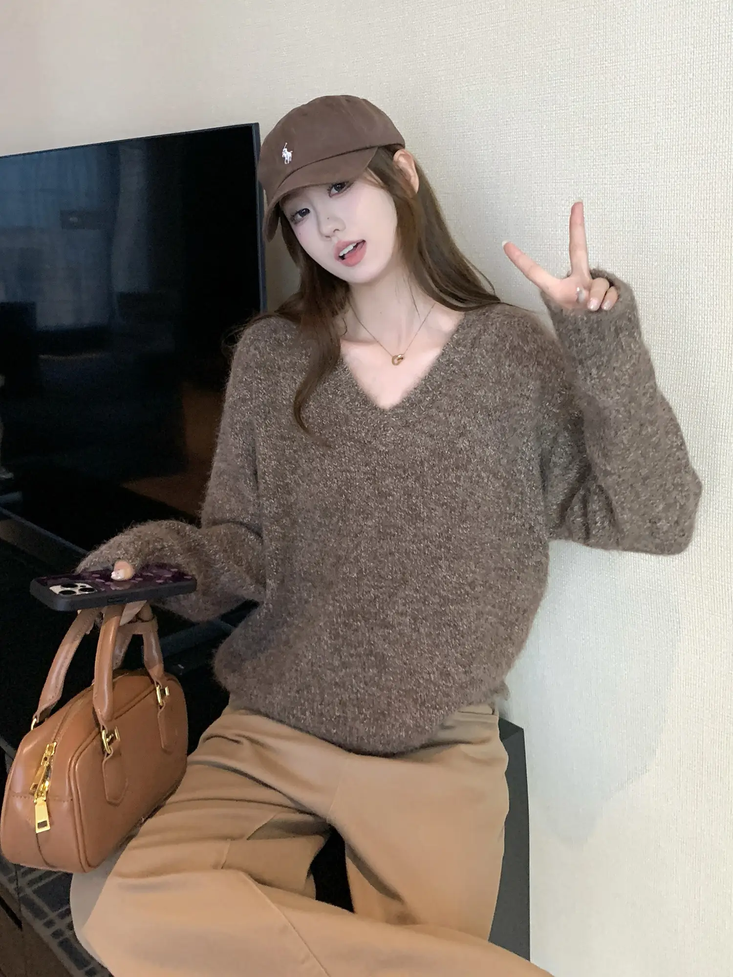 빈티지 V넥 루즈 니트 상세 이미지 2