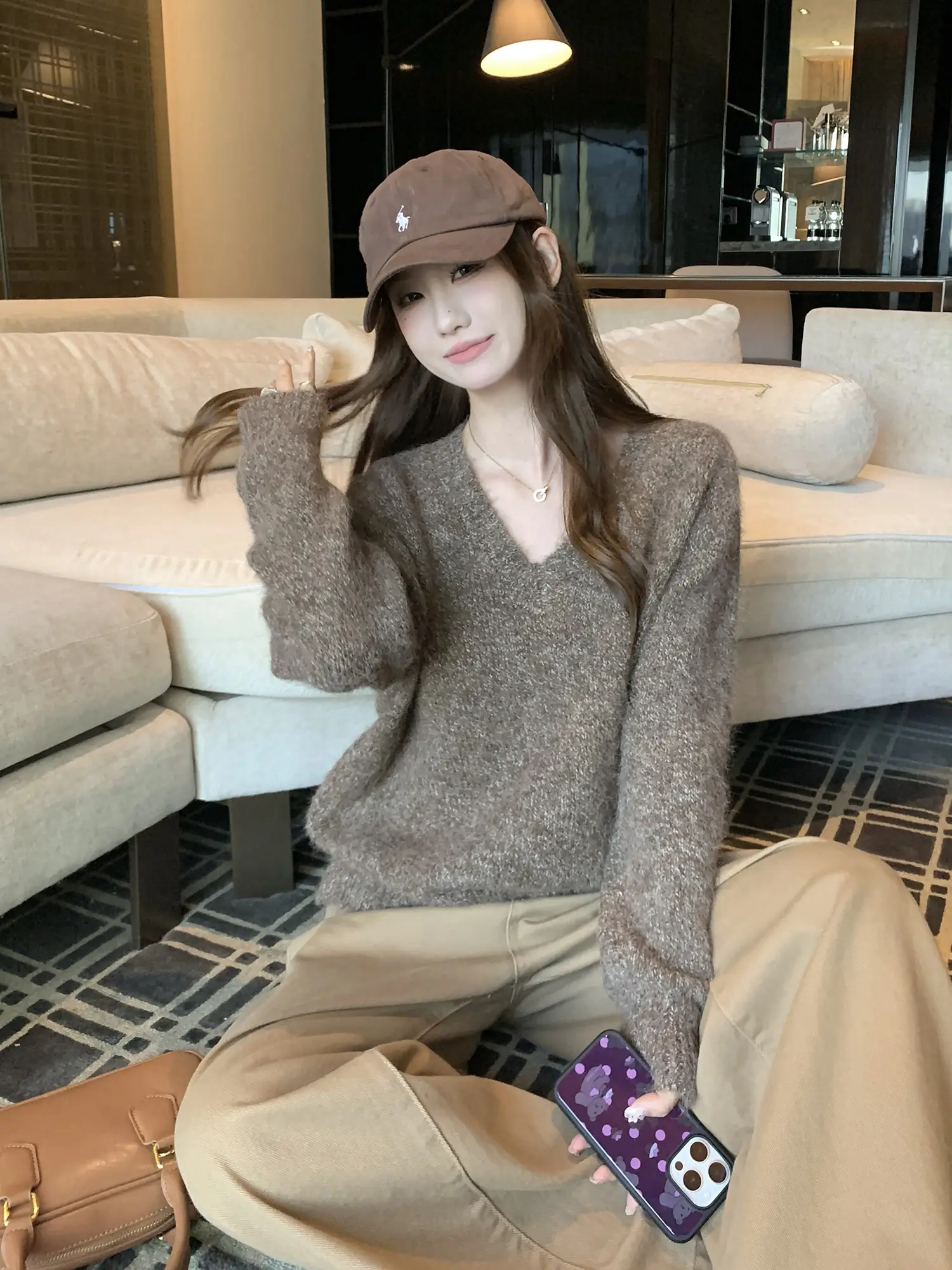 빈티지 V넥 루즈 니트 상세 이미지 6