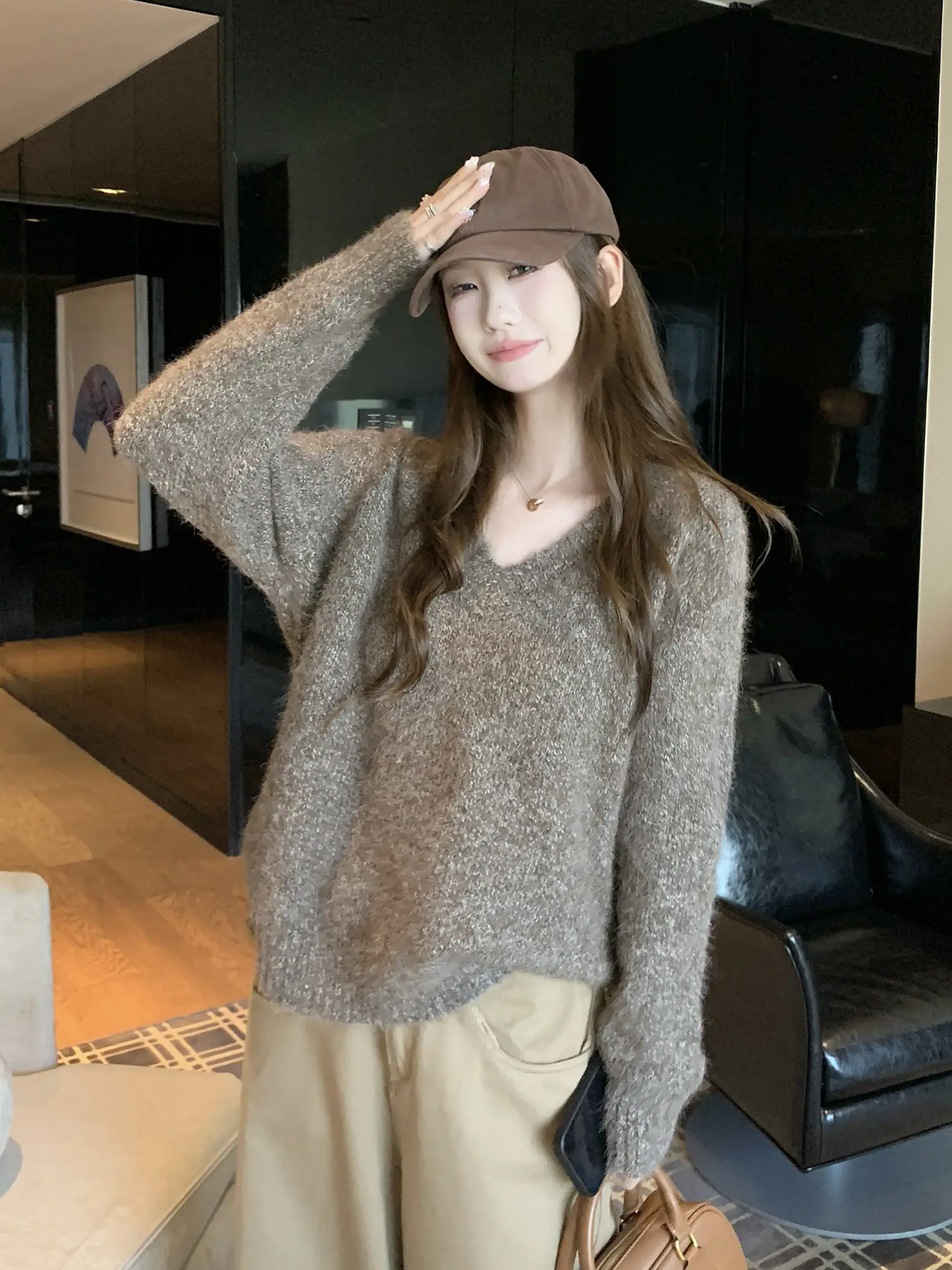 빈티지 V넥 루즈 니트 상세 이미지 7