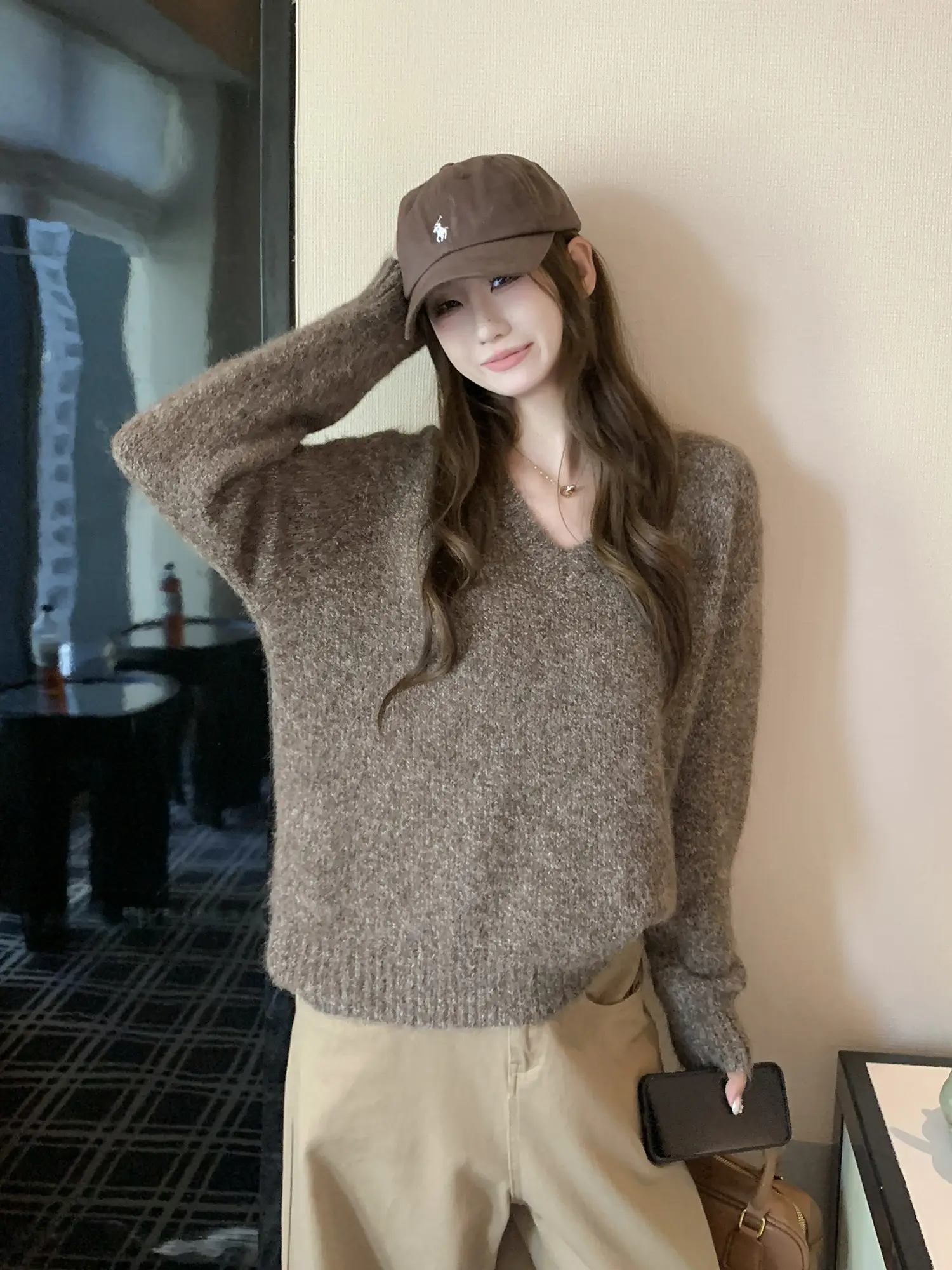 빈티지 V넥 루즈 니트 상세 이미지 8